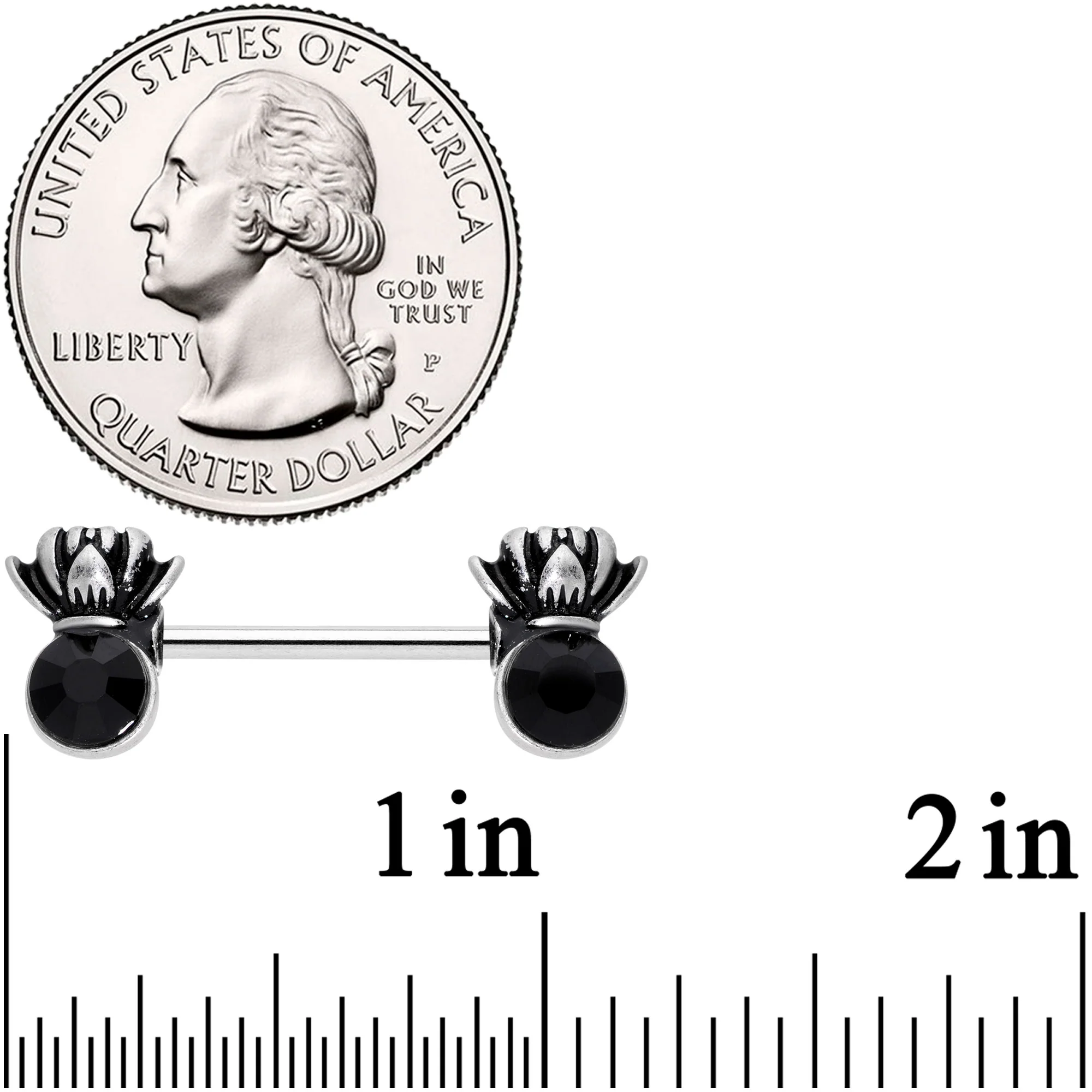14G 9/16 Black CZ Gem Lotus Flower Crown Barbell Nipple Ring Set - Image 4