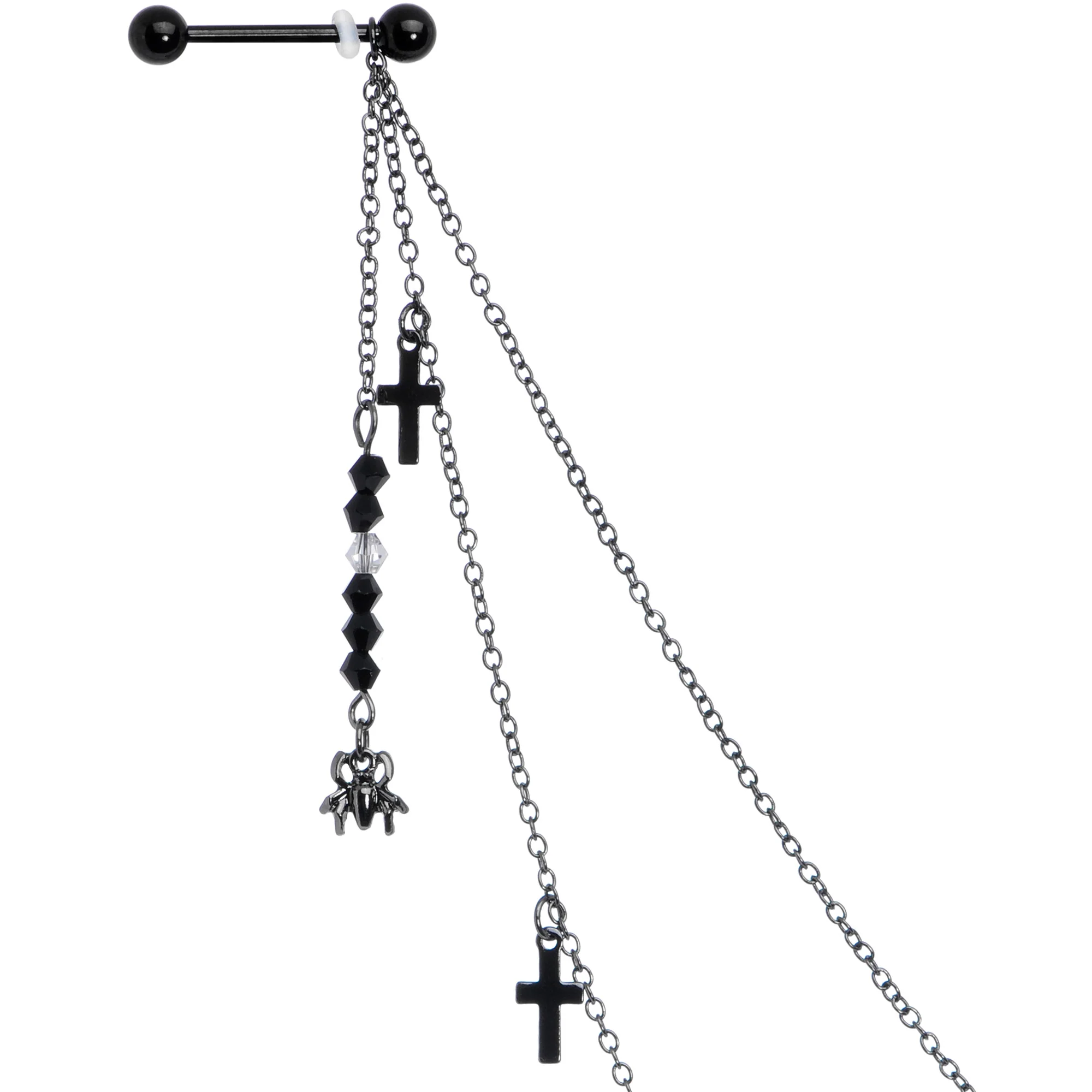 14G 9/16 Black Gem Spider Cross Halloween Dangle Nipple Chain - Image 2