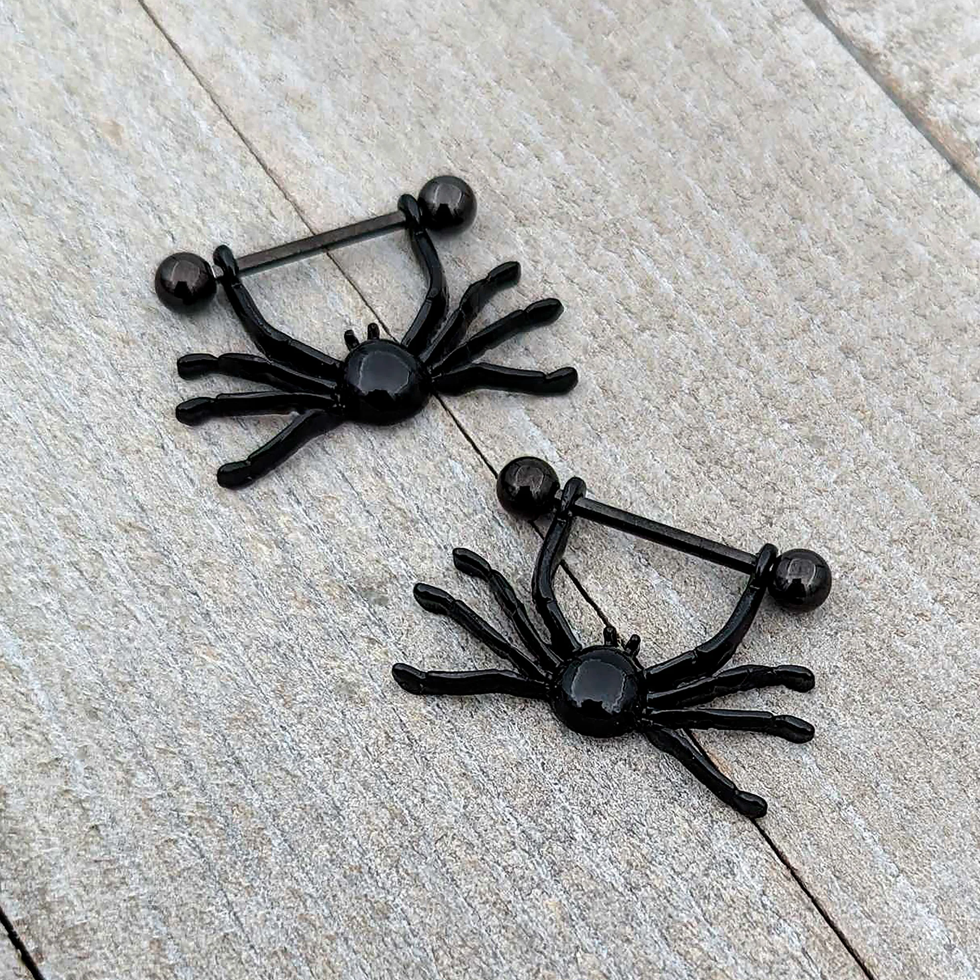 14G 9/16 Black Leggy Spiders Nipple Shield Set - Image 6