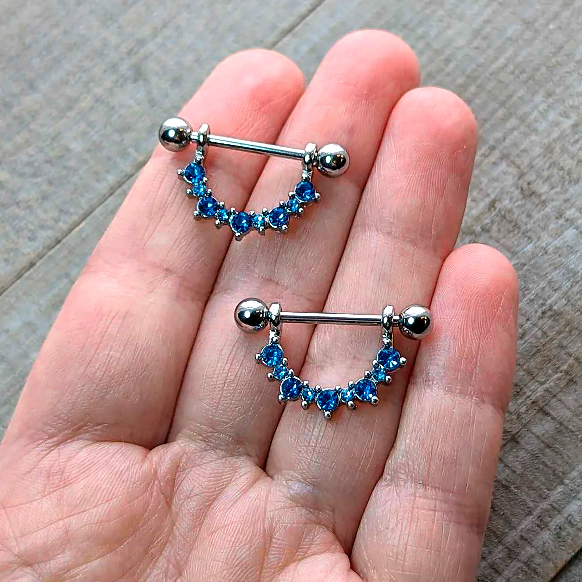 14G 9/16 Blue CZ Gem December Birthstone Dangle Nipple Shield Set - Image 2