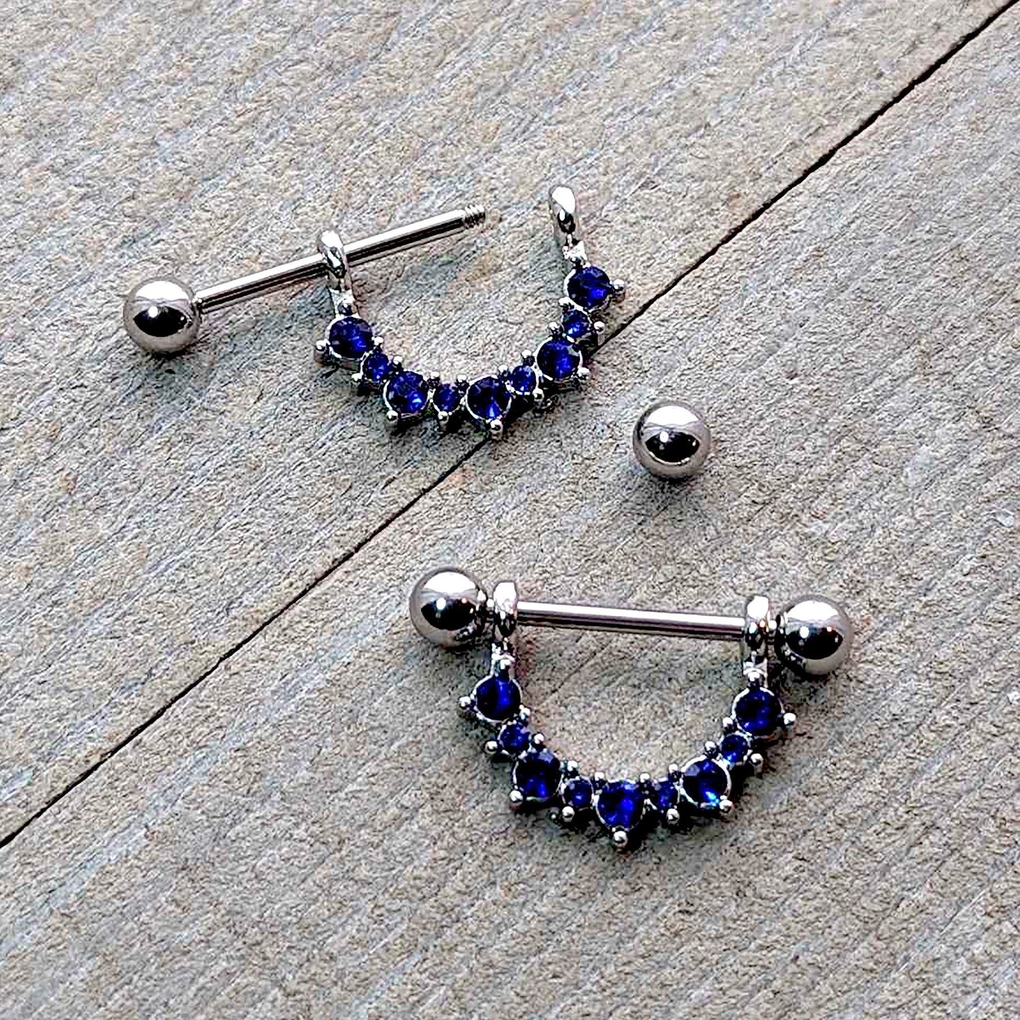 14G 9/16 Blue CZ Gem September Birthstone Dangle Nipple Shield Set - Image 3