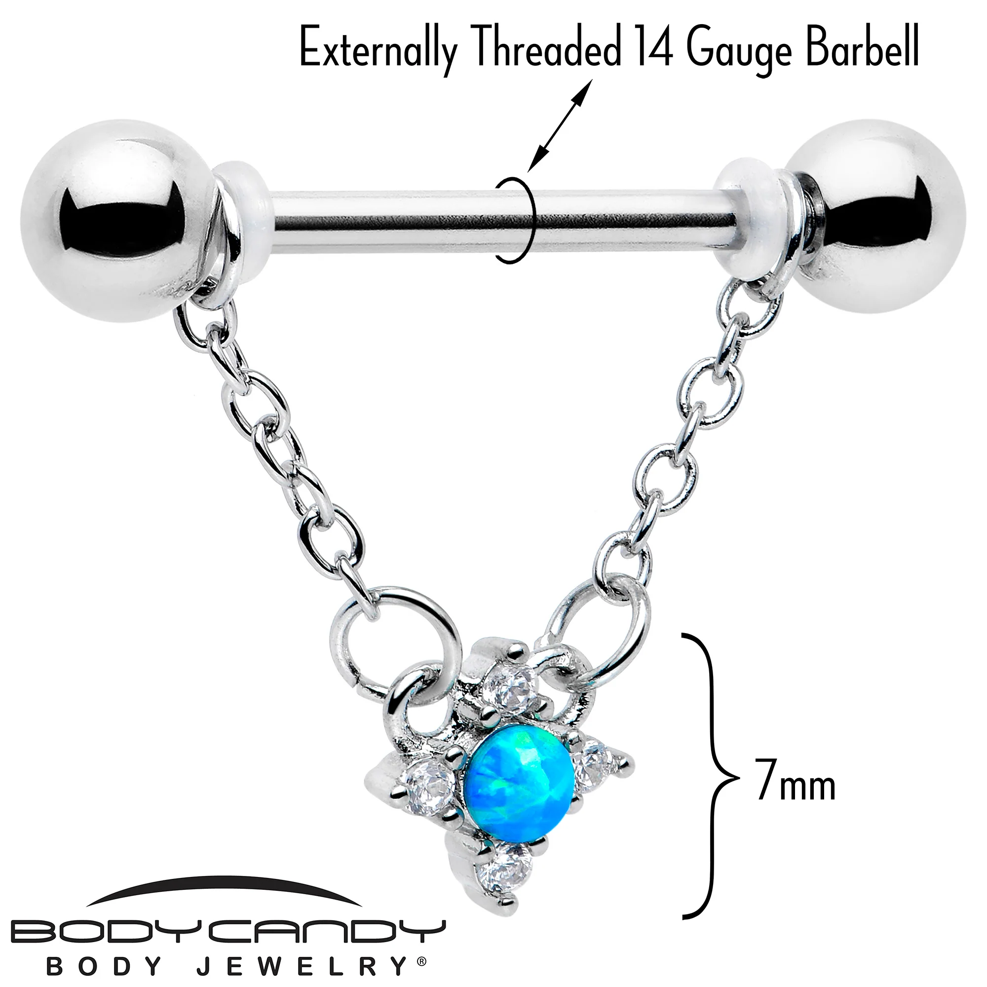 14G 9/16 Blue Synthetic Opal Rhombus Star Dangle Nipple Ring Set - Image 3