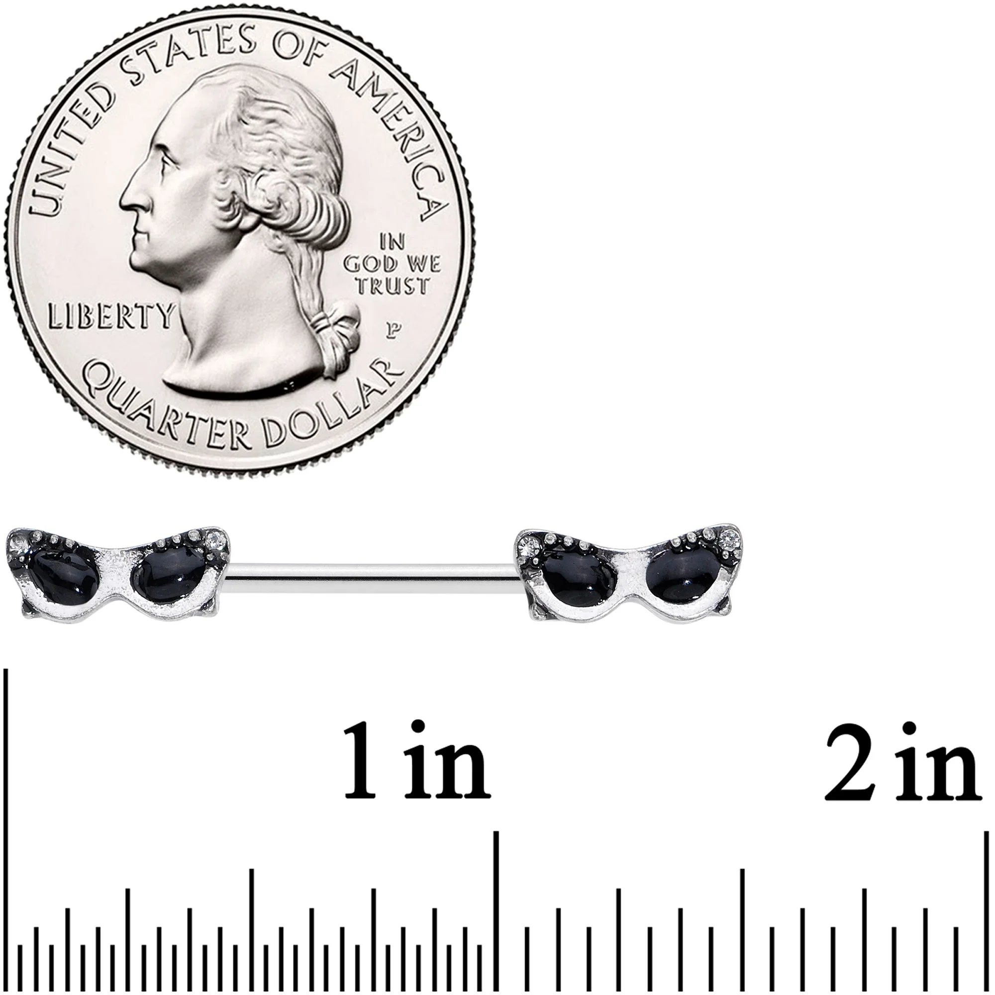 14G 9/16 Clear Gem 50s Retro Sunglasses Barbell Nipple Ring Set - Image 6