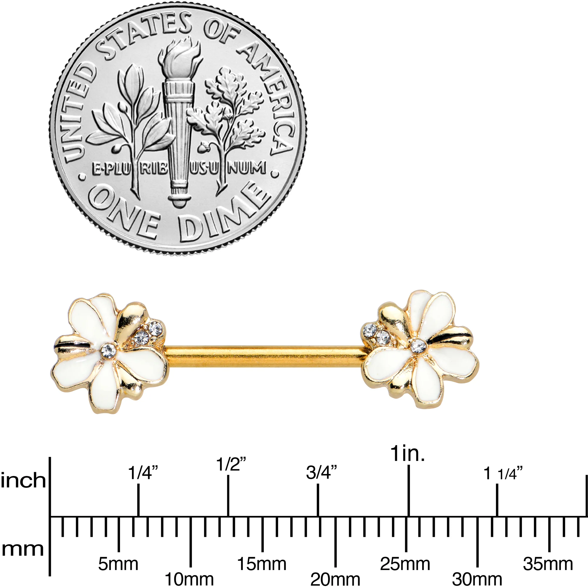 14G 9/16 Clear Gem Gold Tone Feeding Bee Barbell Nipple Ring Set - Image 3