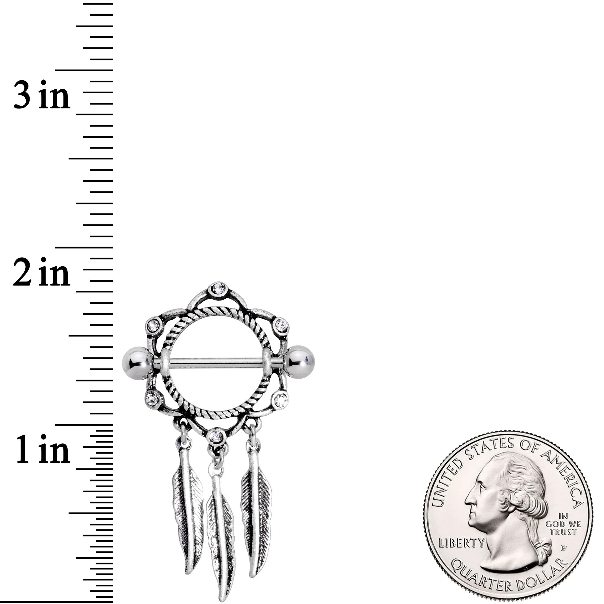 14G 9/16 Clear Gem Lotus Flower Feather Dangle Nipple Shield Set - Image 2