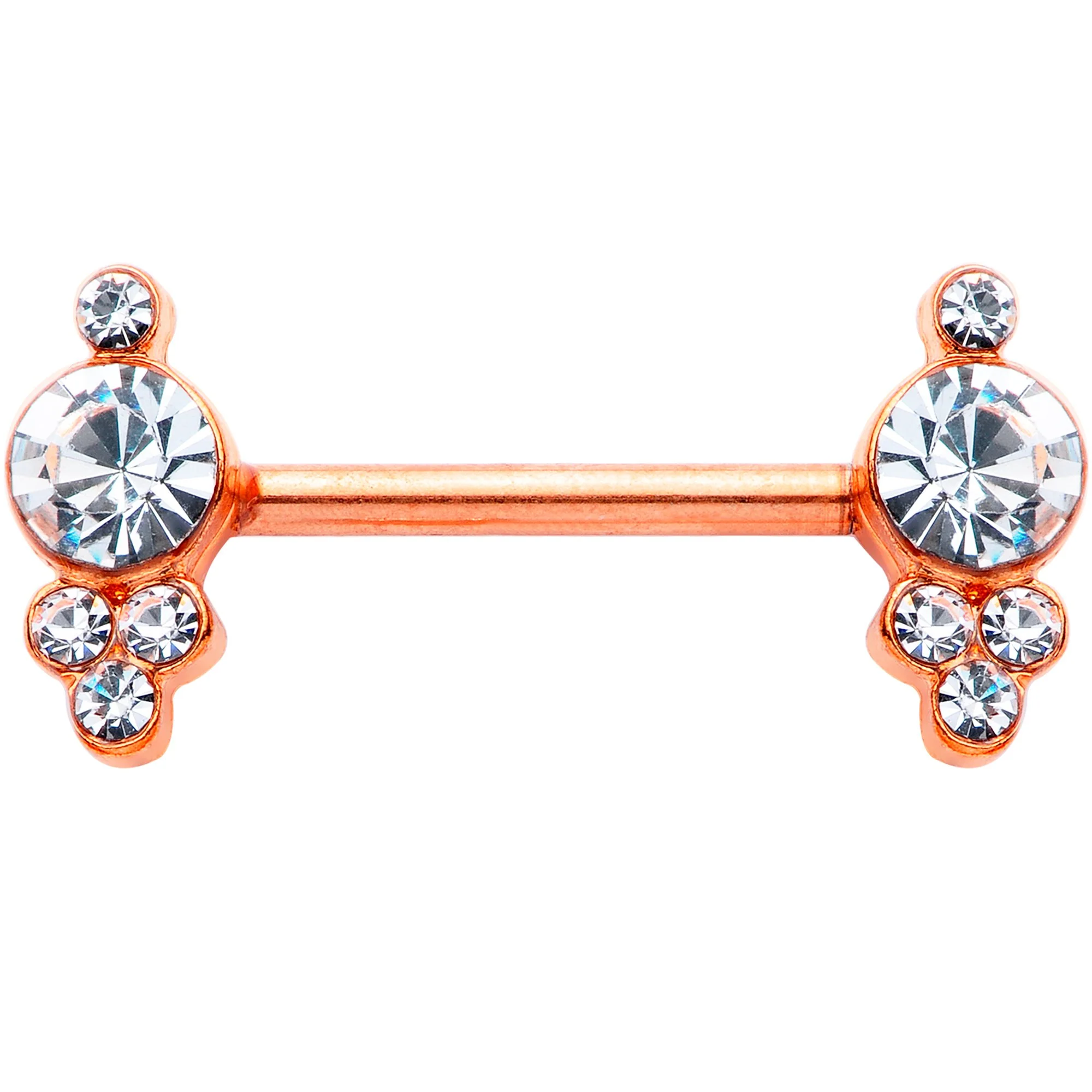 14G 9/16 Clear Gem Rose Gold Tone Circle Barbell Nipple Ring Set - Image 2