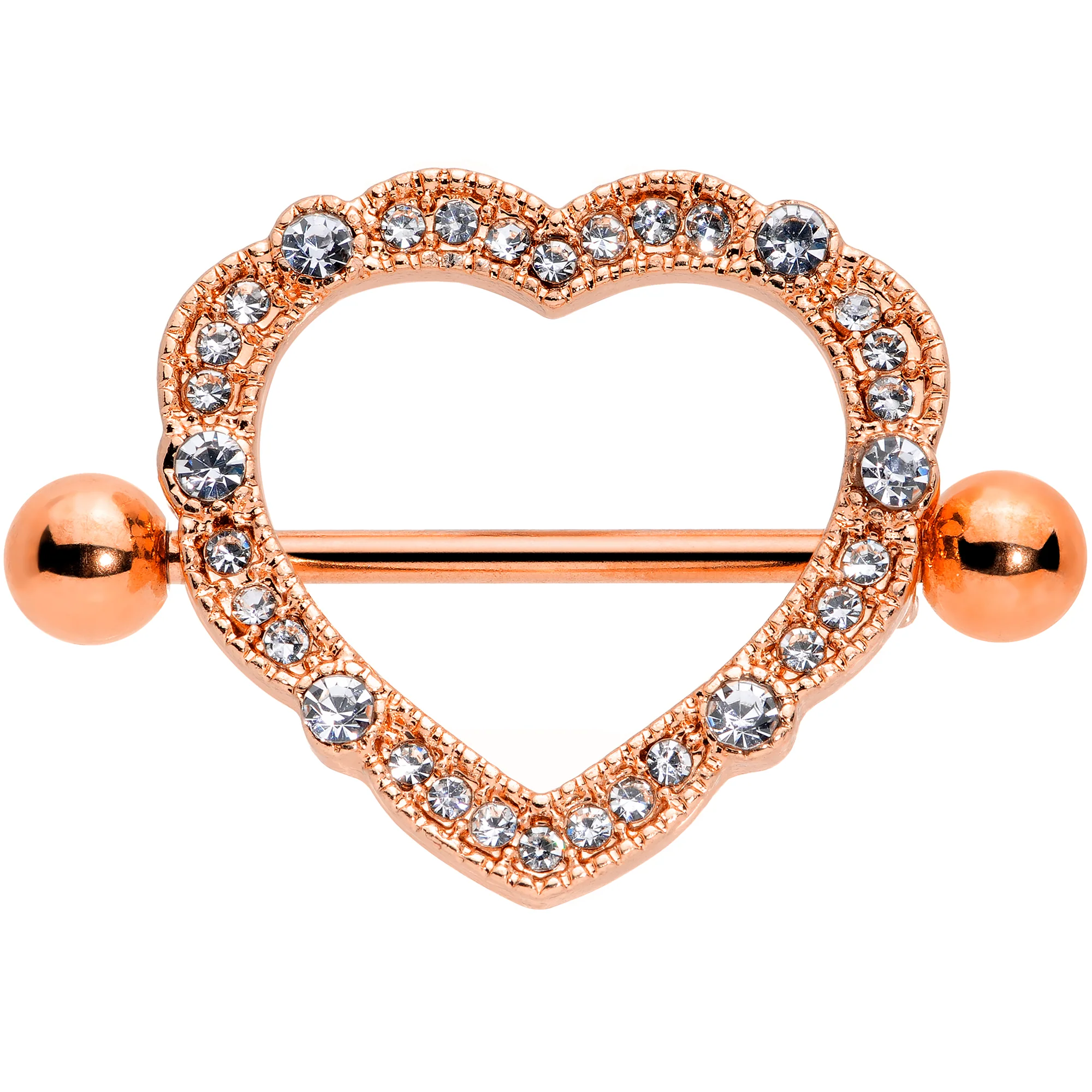 14G 9/16 Clear Gem Rose Gold Tone Love Hearts Nipple Shield Set - Image 2