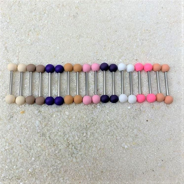 14G 9/16 Cream Peach Matte Barbell Nipple Ring Set of 4 - Image 2
