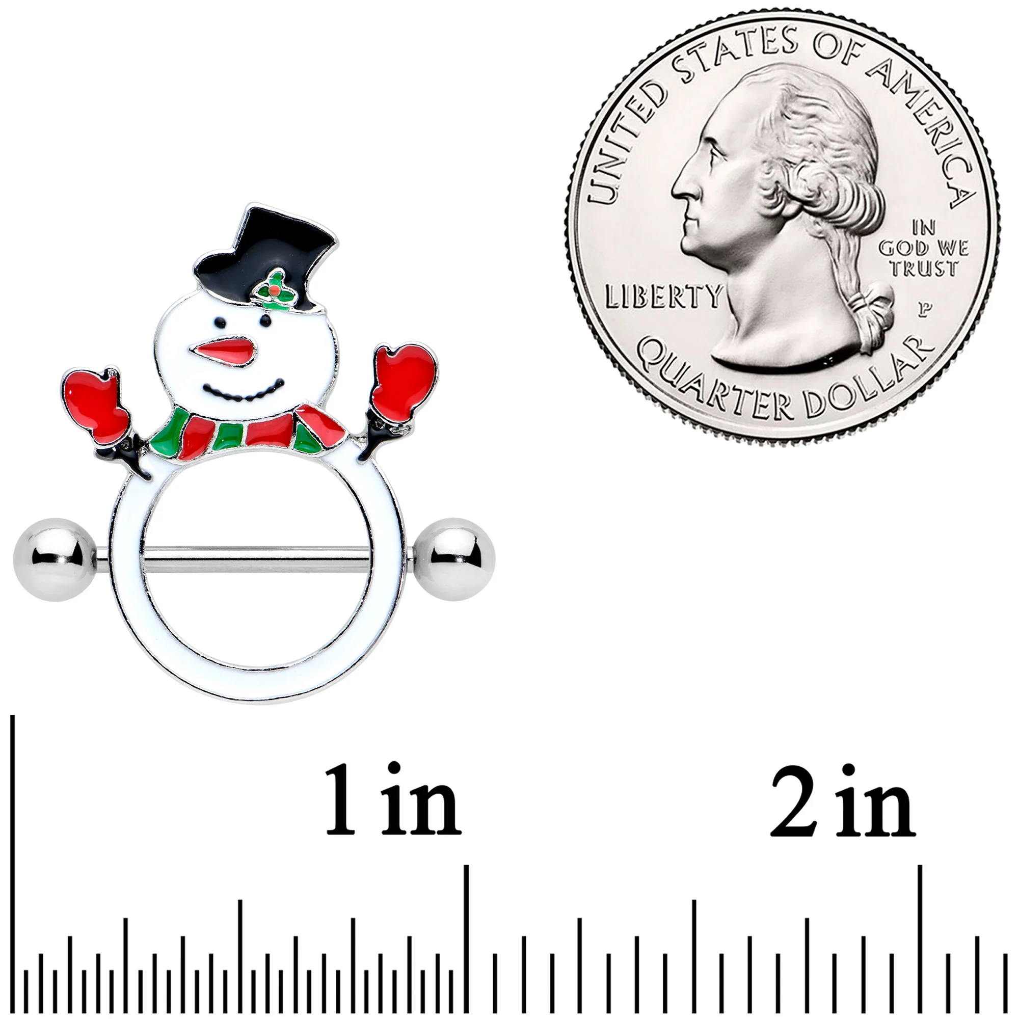 14G 9/16 Dapper Holiday Snowman Christmas Nipple Shield Set - Image 2
