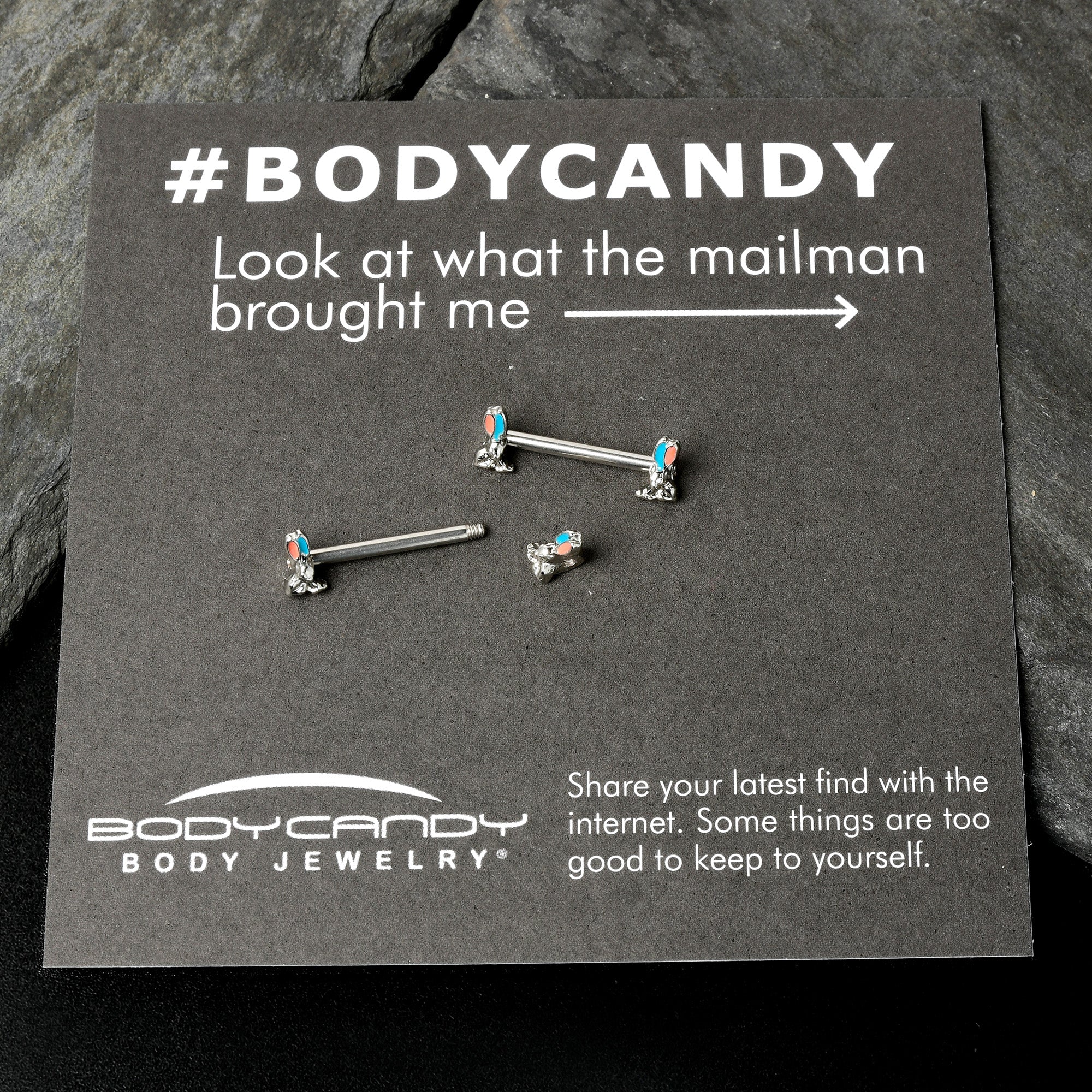 14G 9/16 Easter Bunny Blue Red Ears Barbell Nipple Ring Set - Image 8