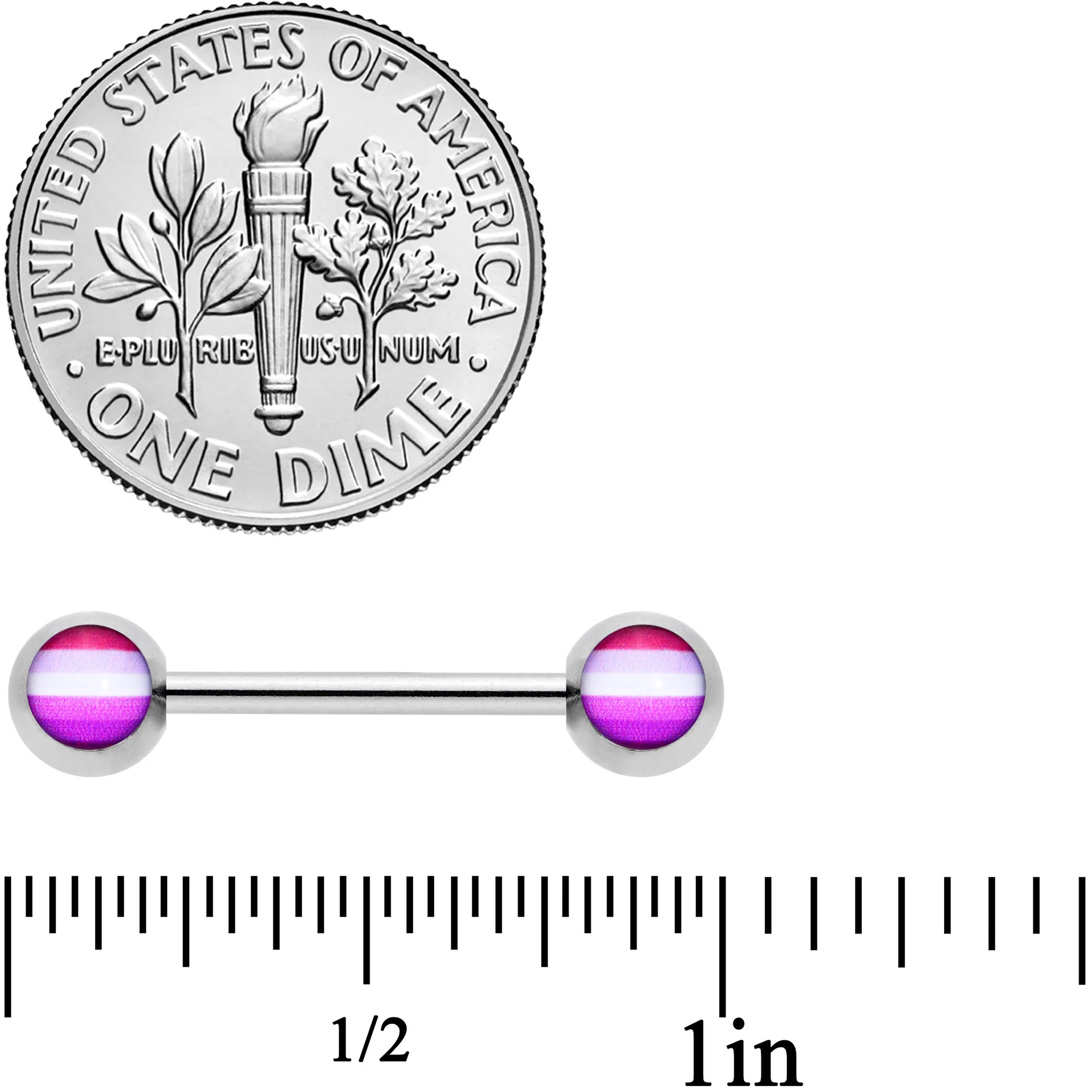 14G 9/16 Front Facing Lesbian Pride Flag Barbell Nipple Ring Set - Image 3