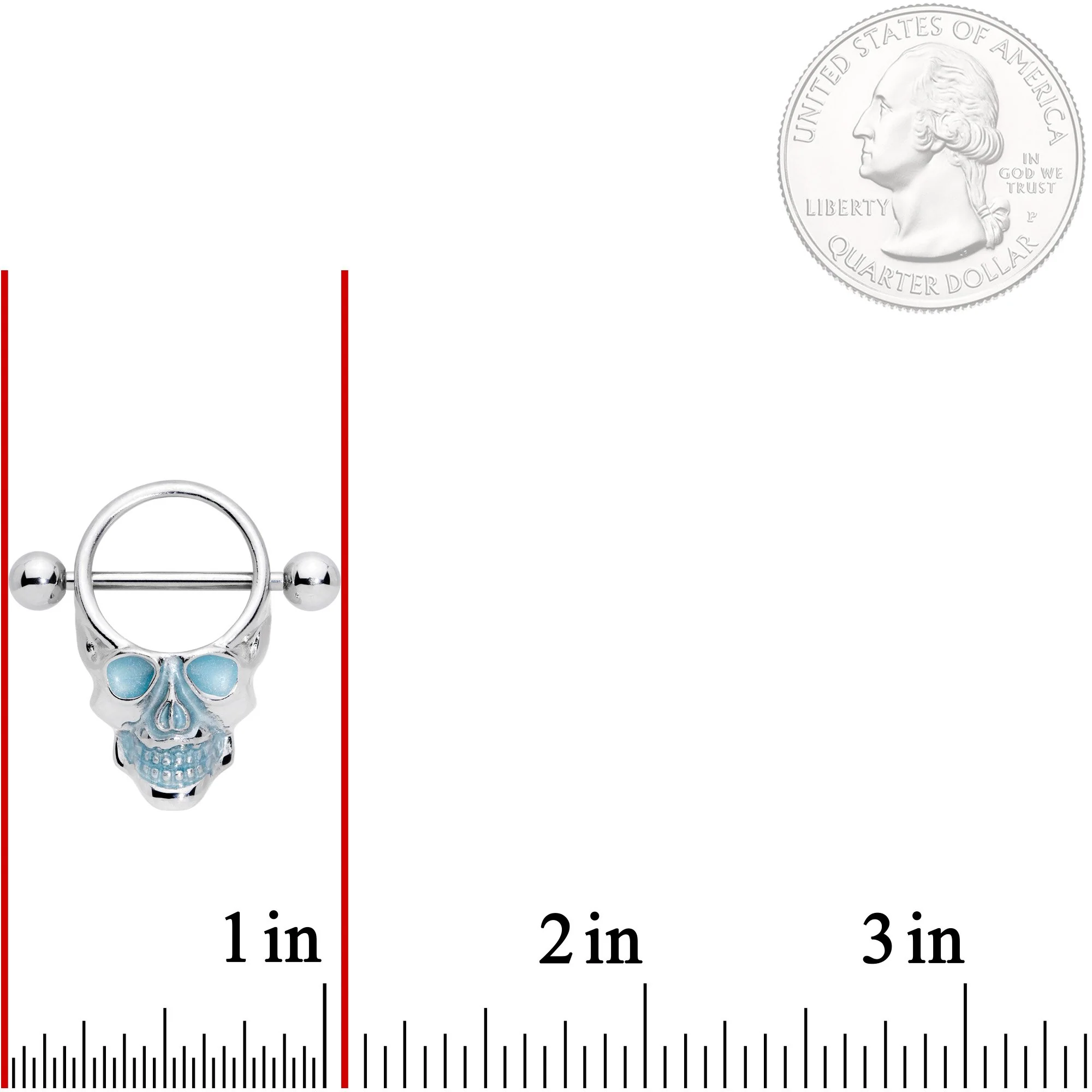 14G 9/16 Glow in the Dark Skull Nipple Shield Set - Image 2