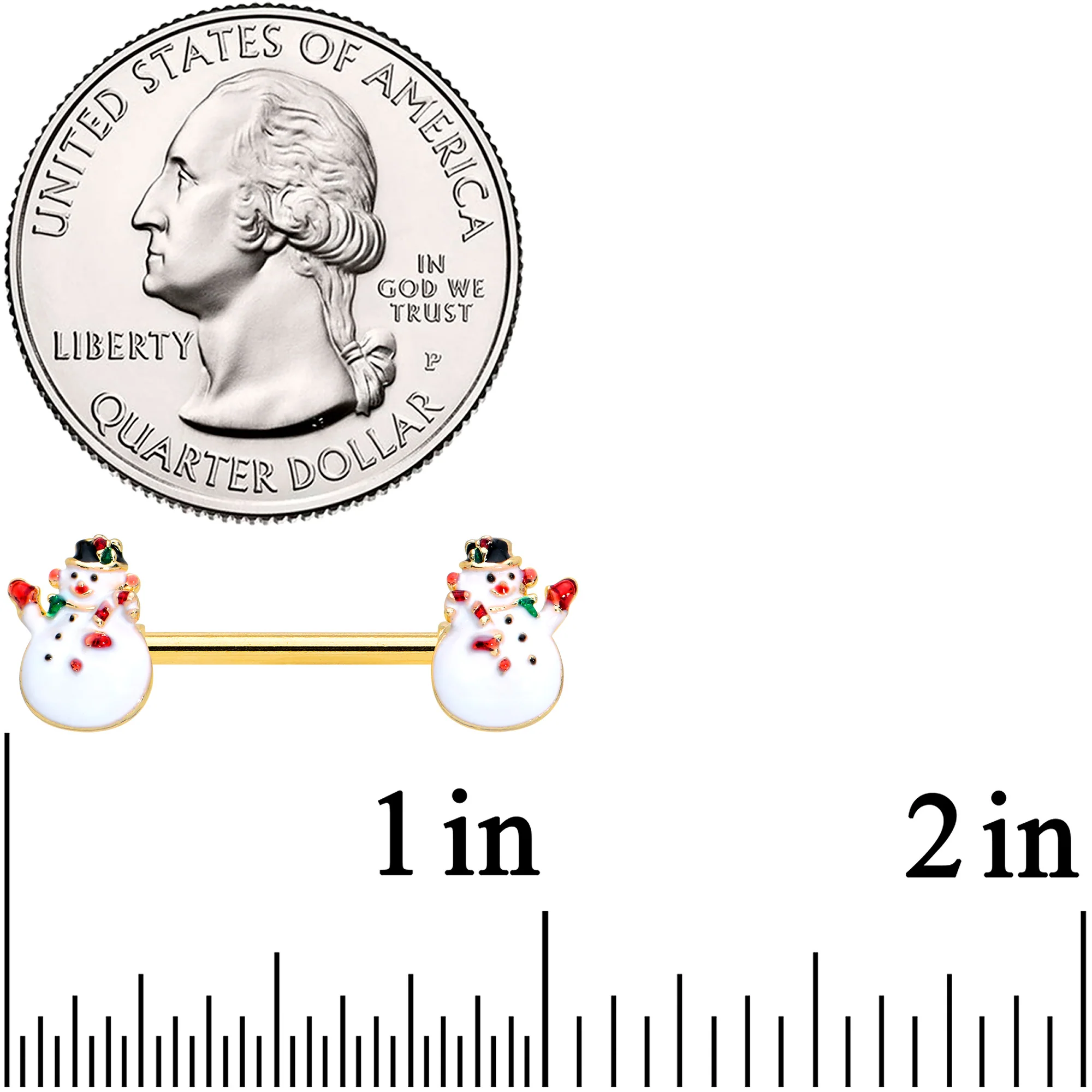 14G 9/16 Gold Tone Winter Snowman Christmas Nipple Ring Set - Image 2