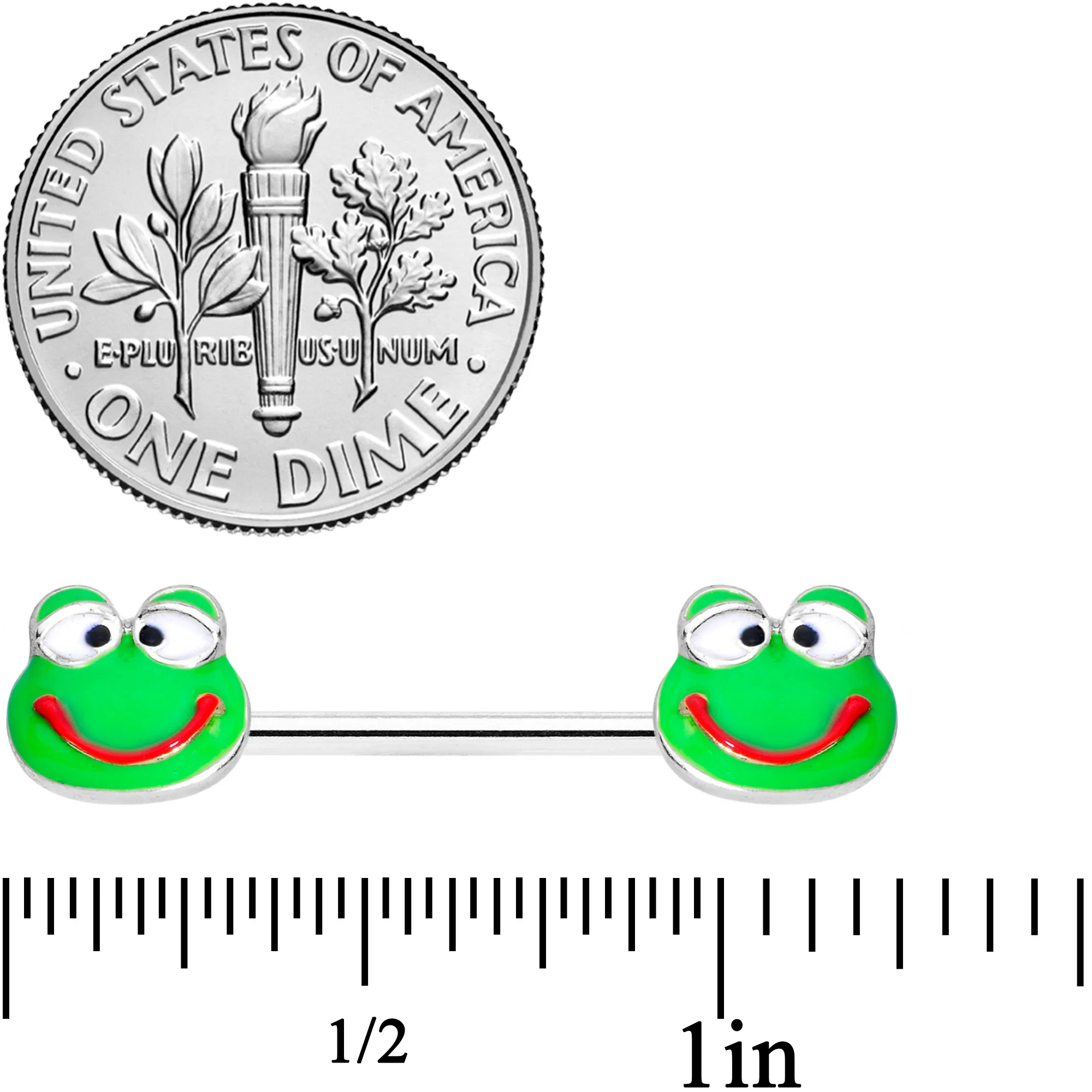 14G 9/16 Green Goofy Frog Barbell Nipple Ring Set - Image 2