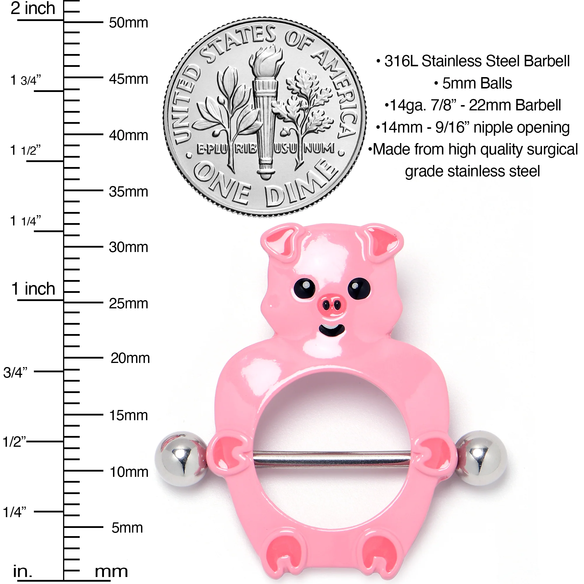 14G 9/16 Happy Pink Pigs Nipple Shield Set - Image 3