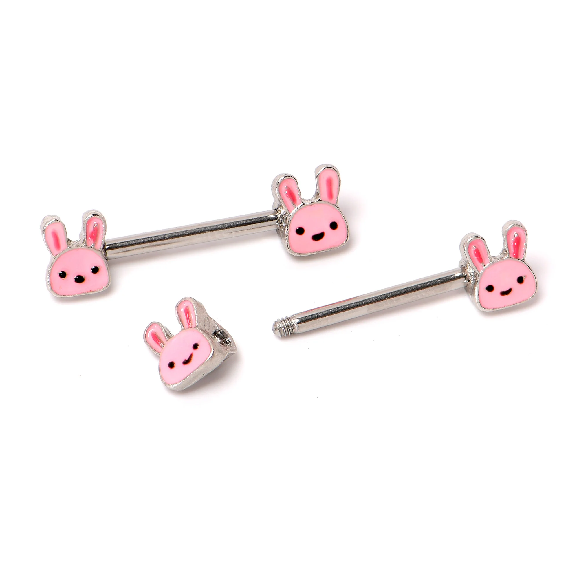 14G 9/16 Kawaii Cutie Easter Bunny Barbell Nipple Ring Set - Image 5