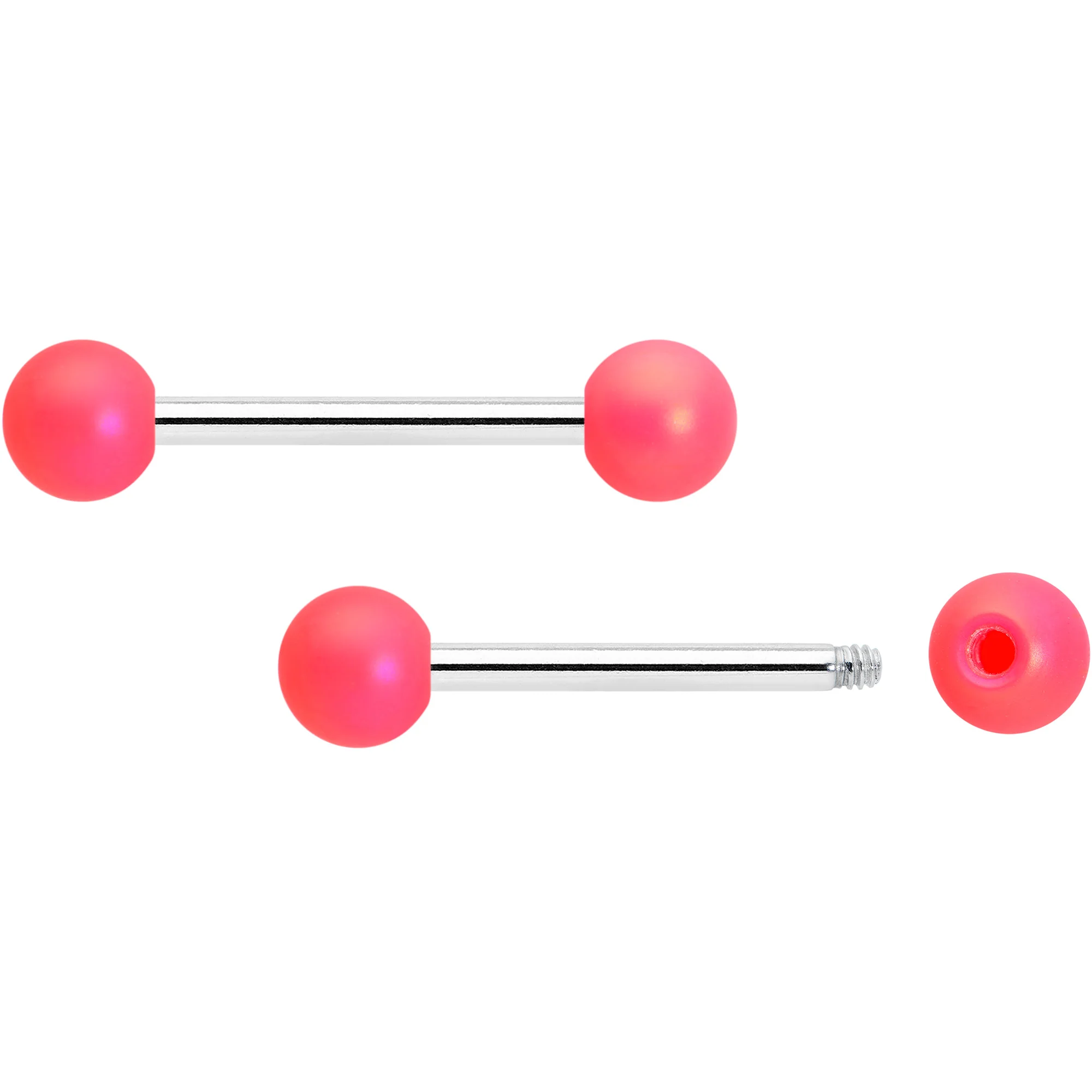 14G 9/16 Matte Pink Aurora Barbell Nipple Ring Set - Image 2