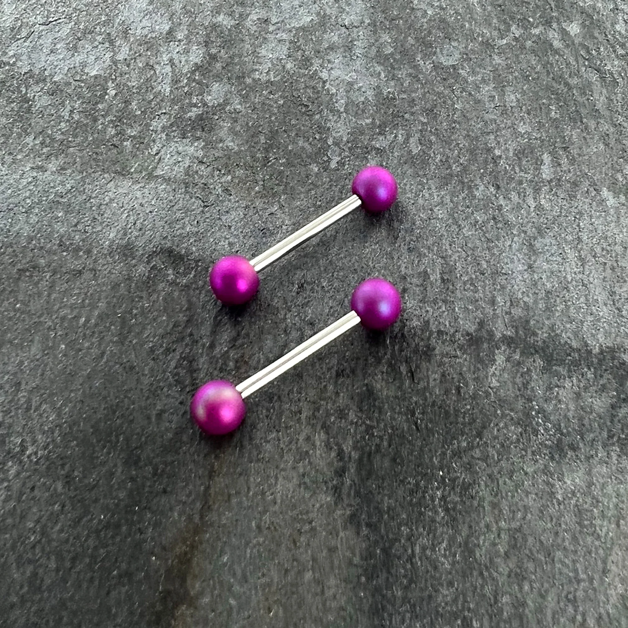 14G 9/16 Matte Purple Aurora Barbell Nipple Ring Set - Image 5