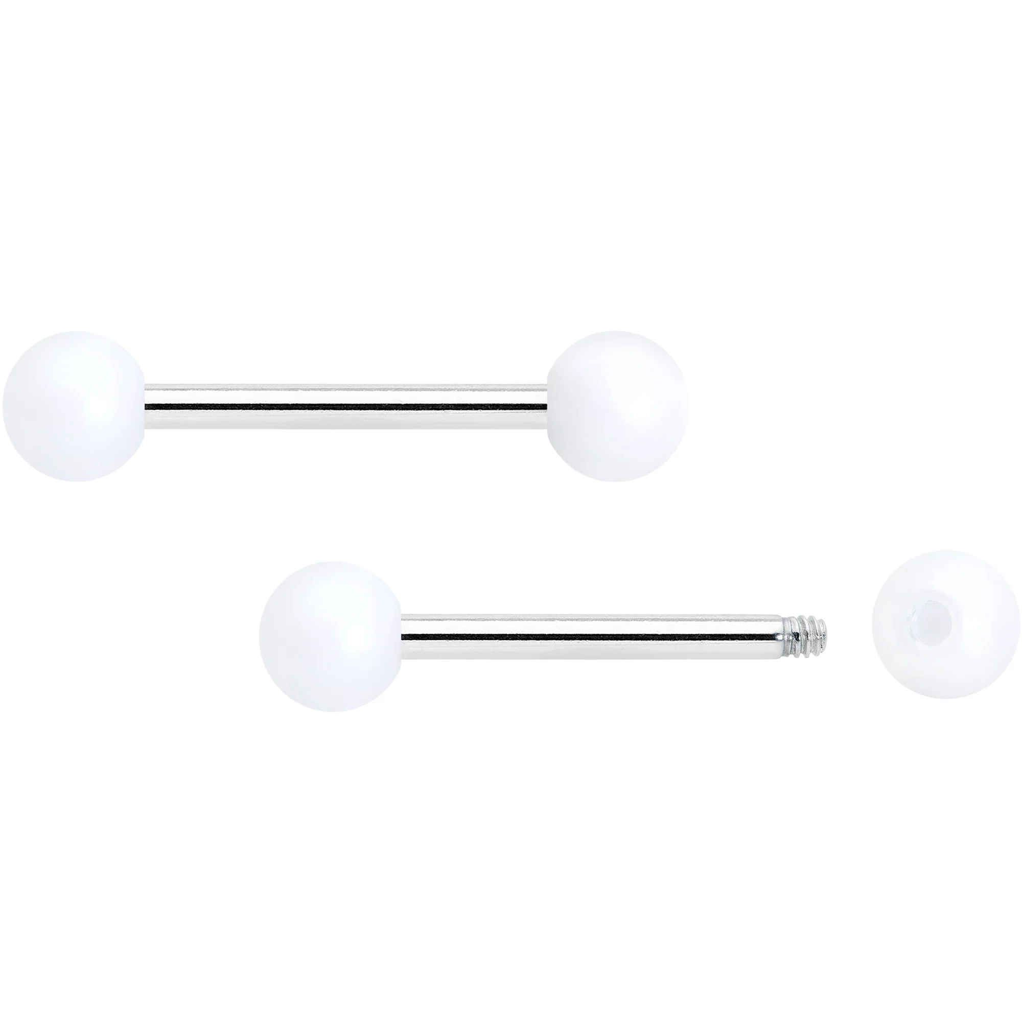 14G 9/16 Matte White Aurora Barbell Nipple Ring Set - Image 2
