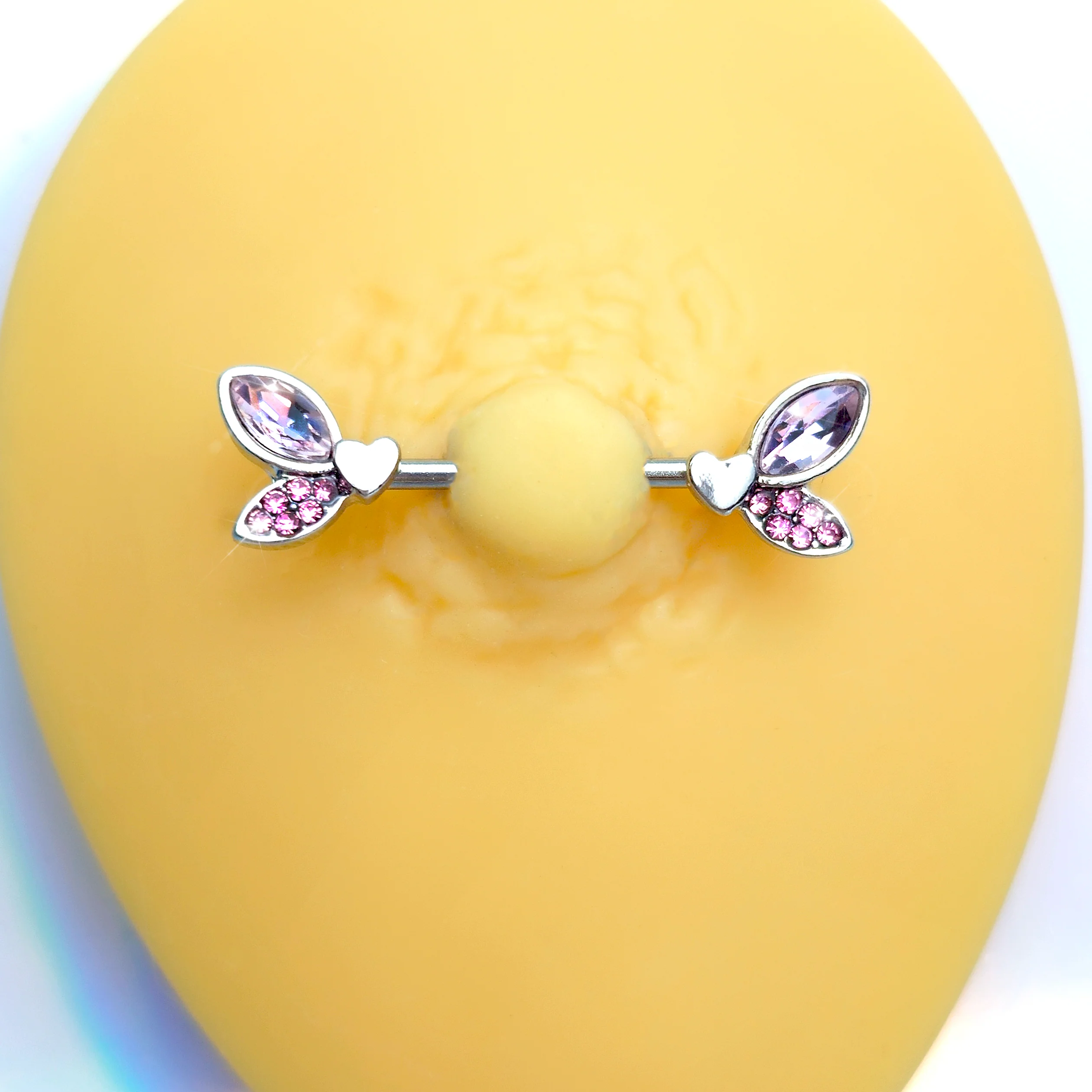 14G 9/16 Pink Gem Butterfly Lover Barbell Nipple Ring Set - Image 2