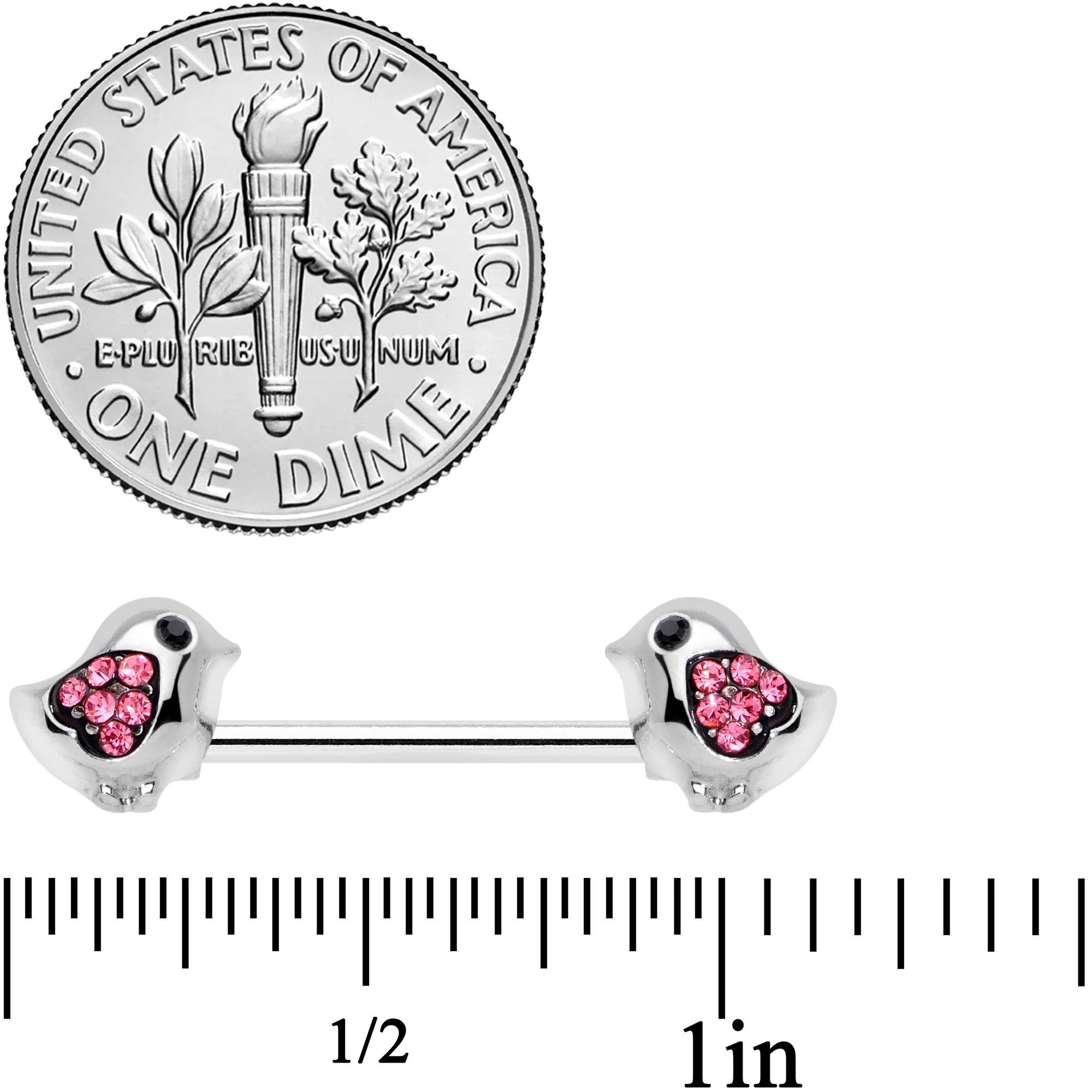 14G 9/16 Pink Gem Easter Chick Nipple Ring Set - Image 2