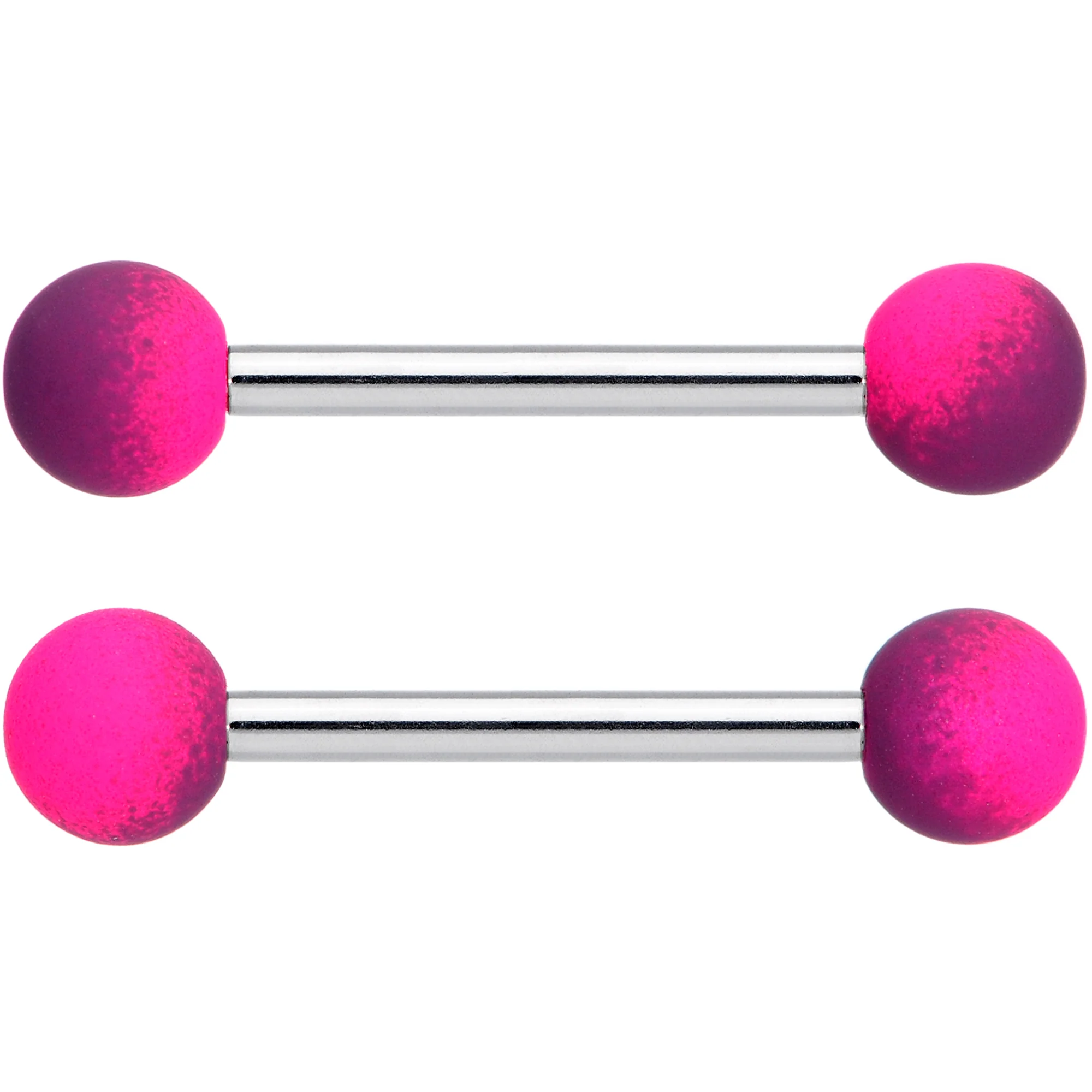 14G 9/16 Pink Purple Ombre Soft Finish Barbell Nipple Ring Set - Image 2