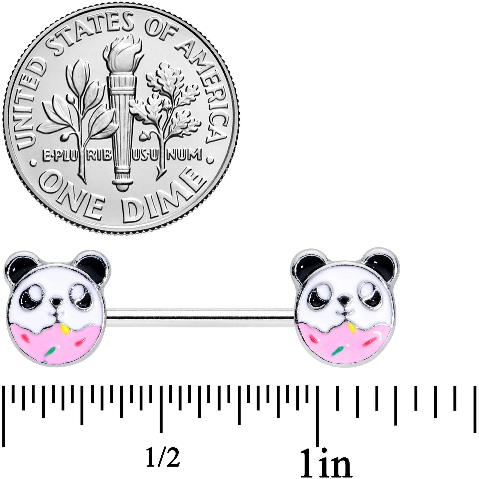 14G 9/16 Pink White Panda Donut Barbell Nipple Ring Set - Image 2