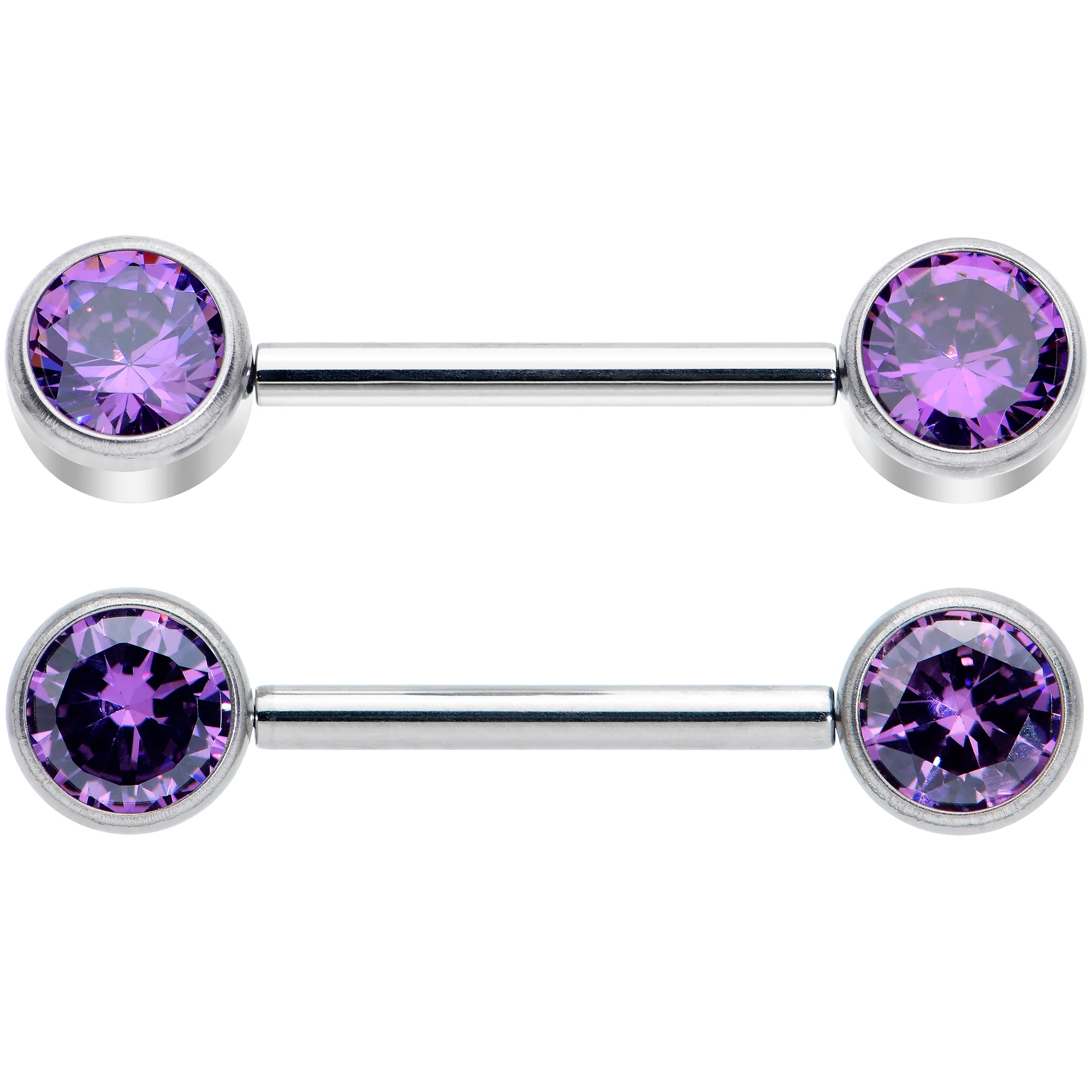 14G 9/16 Purple CZ Gem G23 Titanium Threadless Nipple Ring Set - Image 2