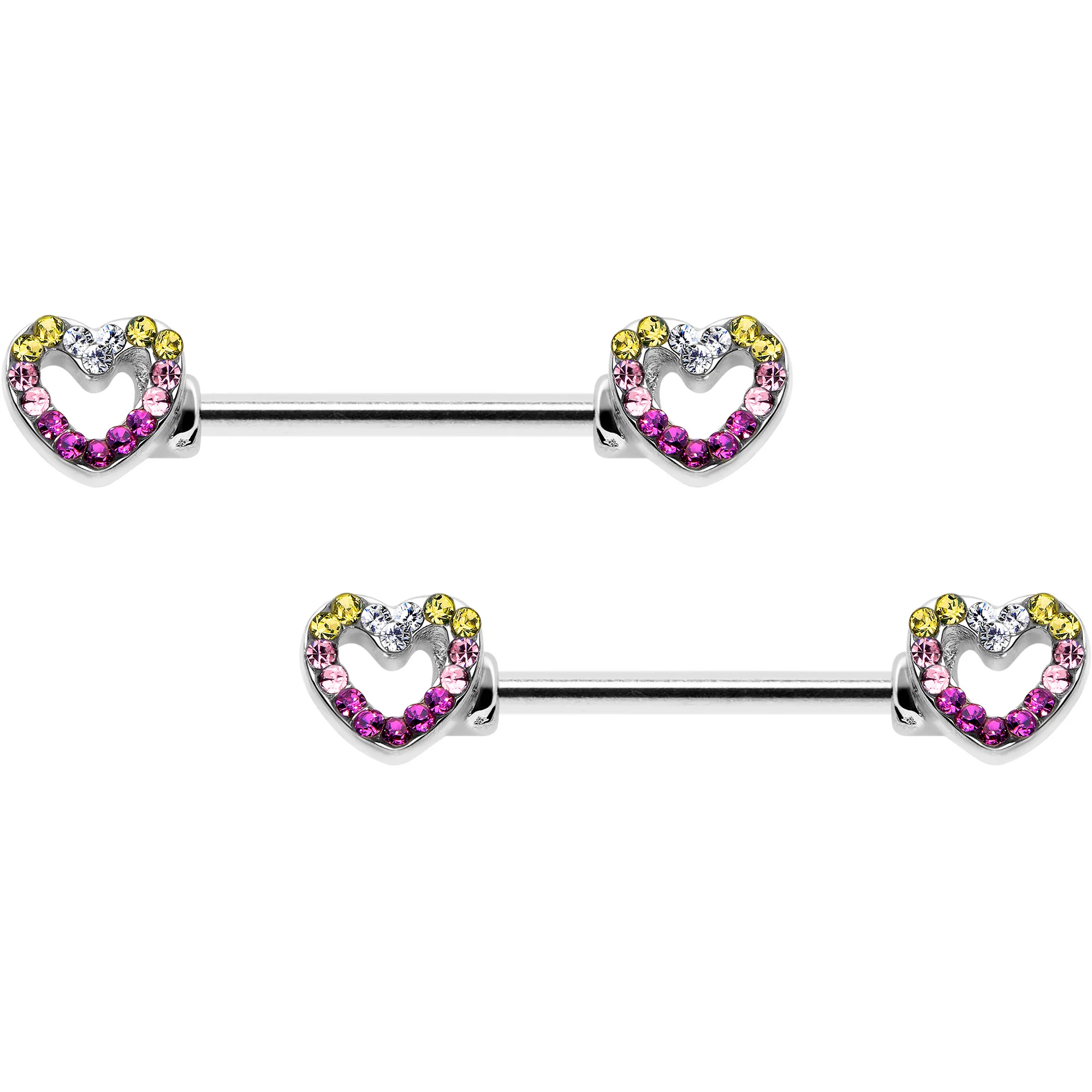 14G 9/16 Romance Gem Open Heart Barbell Nipple Ring Set - Image 7