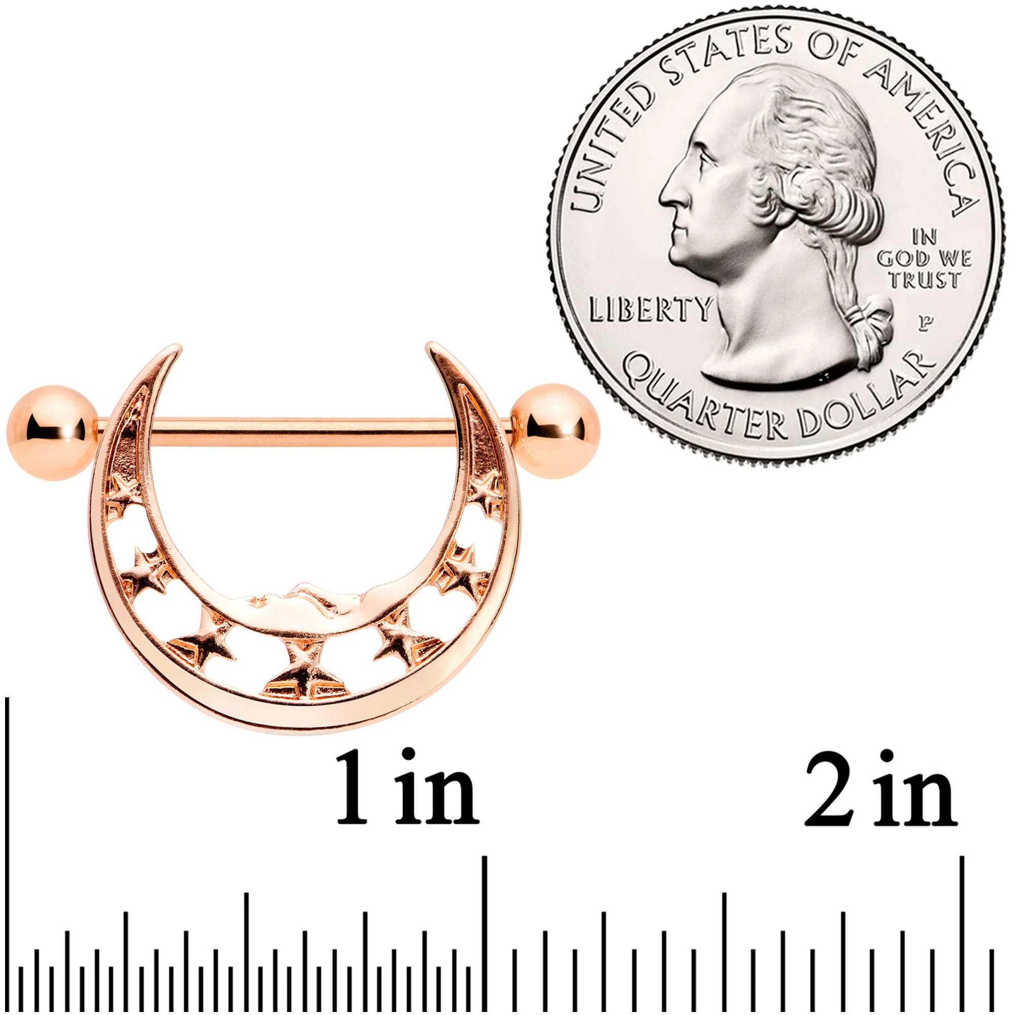 14G 9/16 Rose Gold Tone Man in the Moon Nipple Shield Set - Image 2