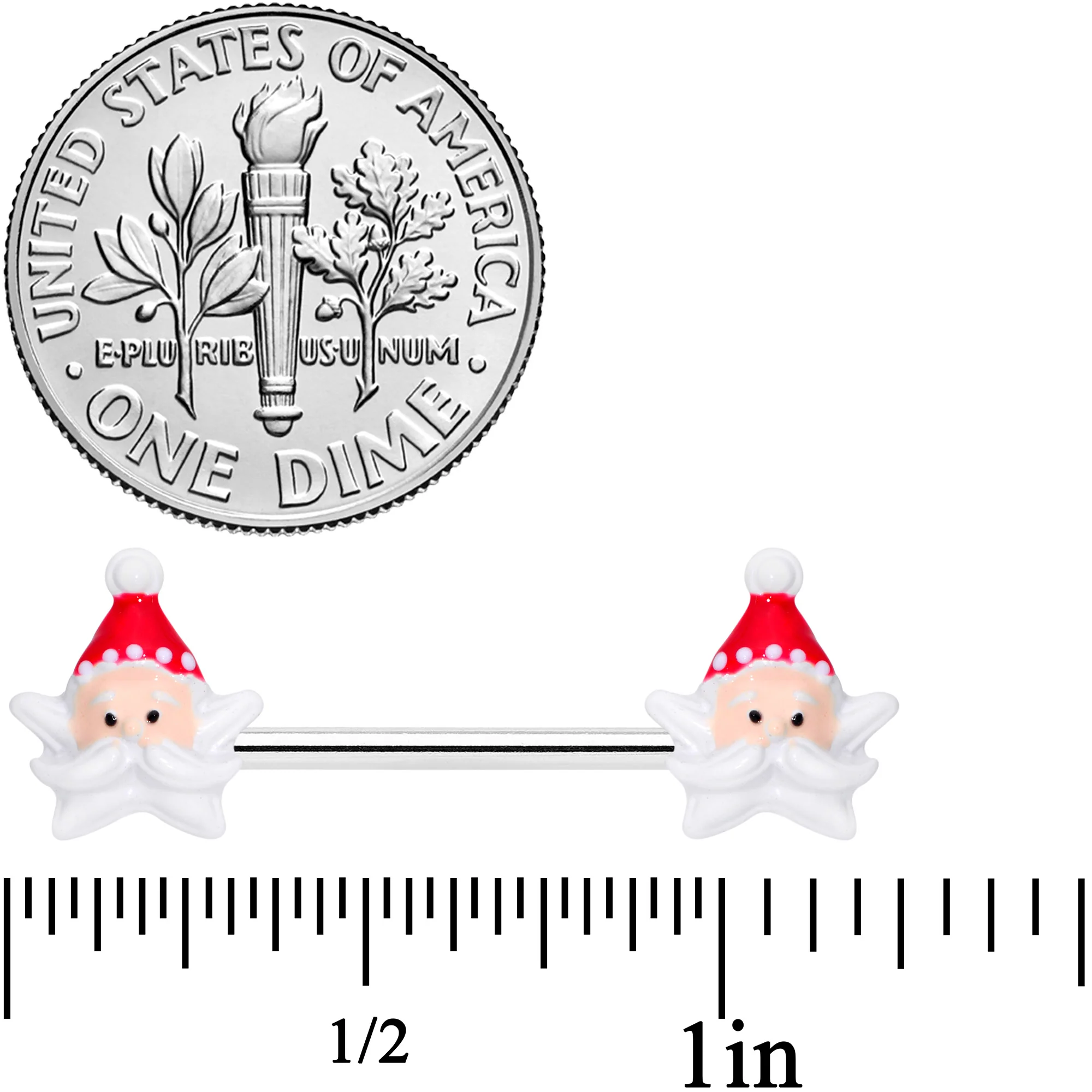 14G 9/16 Santas Beard Holiday Christmas Barbell Nipple Ring Set - Image 2