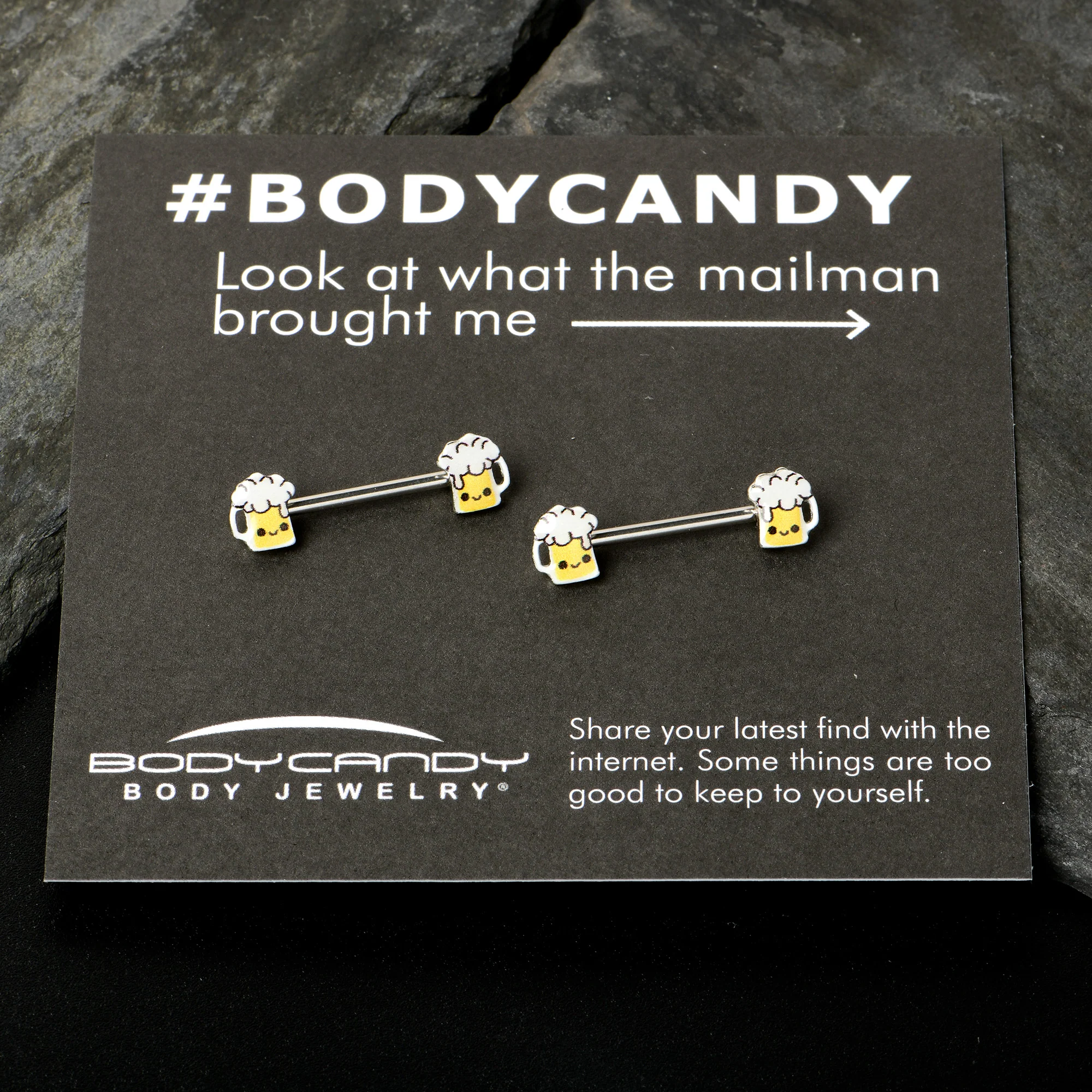 14G 9/16 Sweet Happy Beer St Patricks Barbell Nipple Ring Set - Image 7