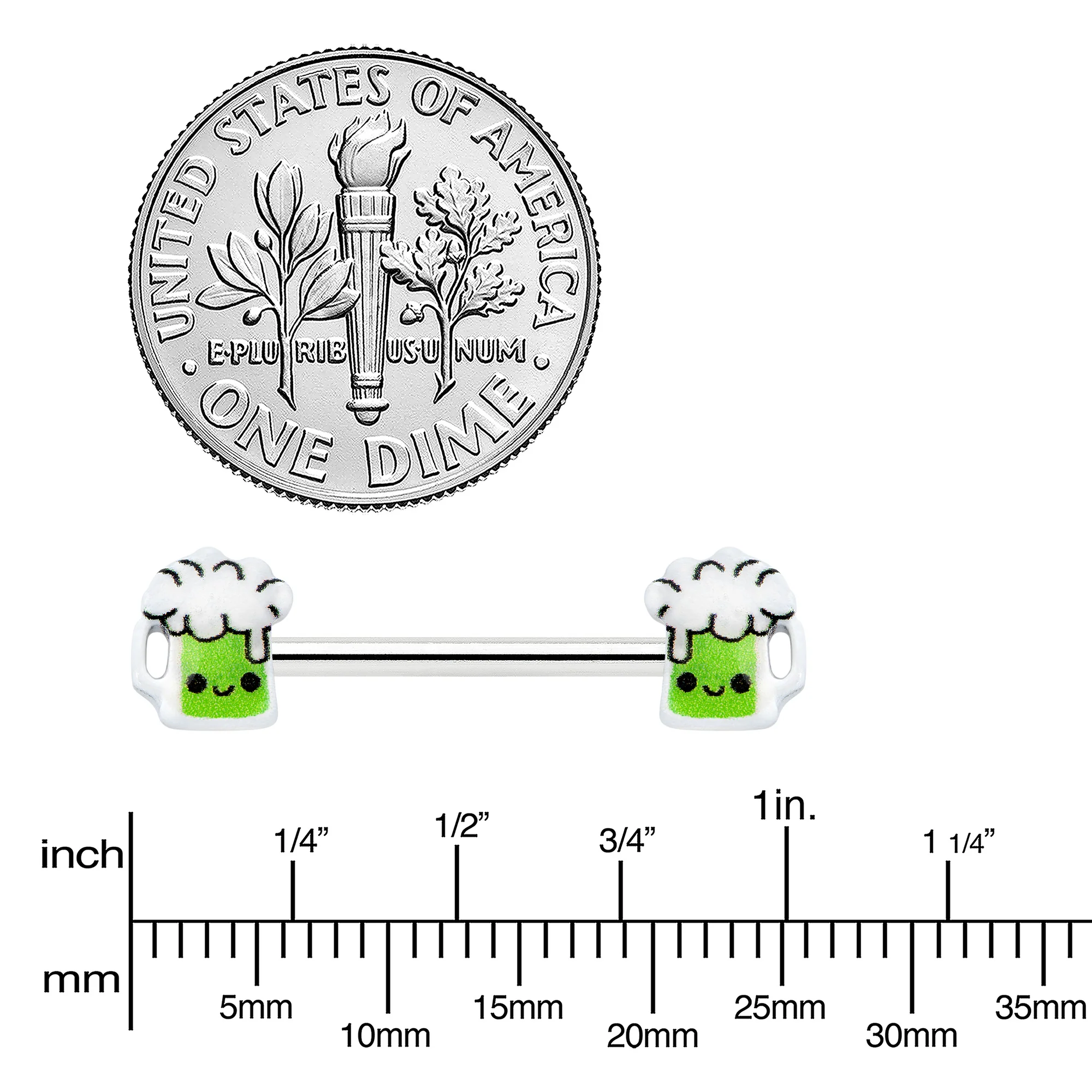 14G 9/16 Sweet Happy Green Beer St Patricks Day Nipple Ring Set - Image 3