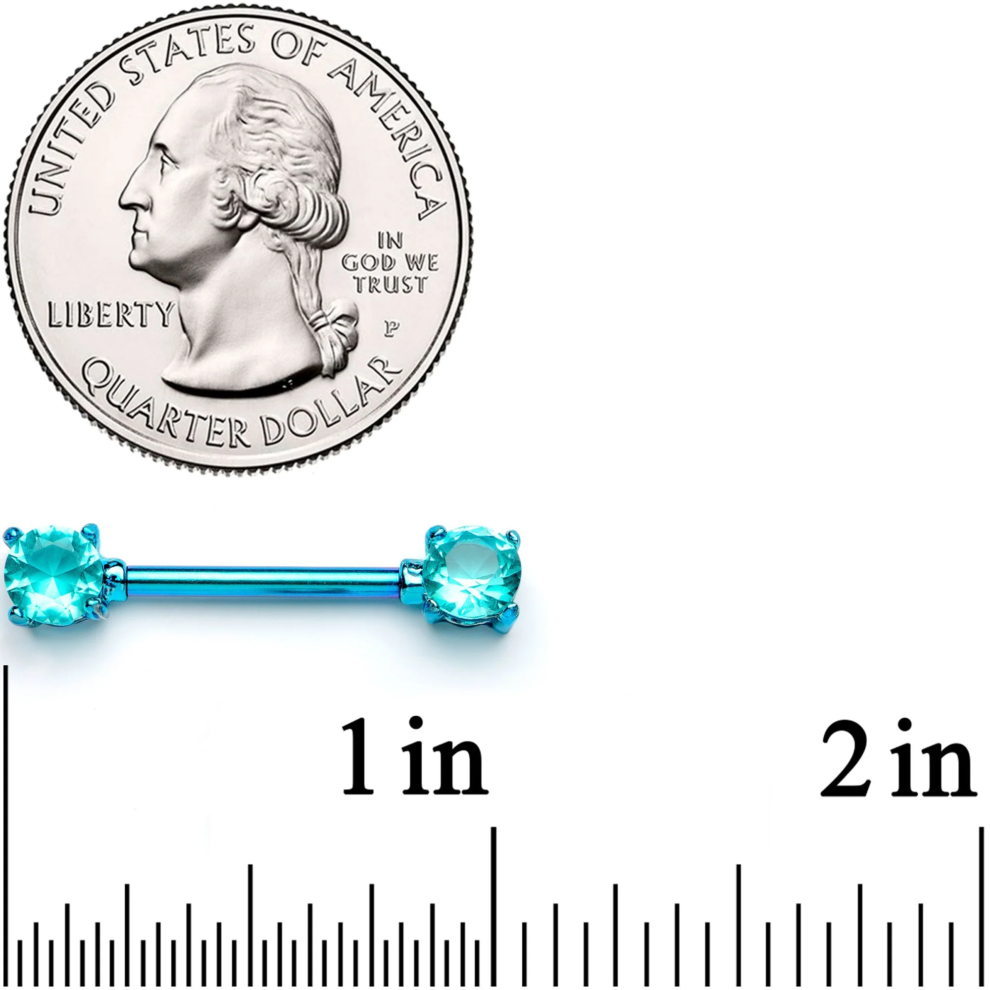 14G 9/16 Teal Gem Blue Anodized Barbell Nipple Ring Set - Image 4