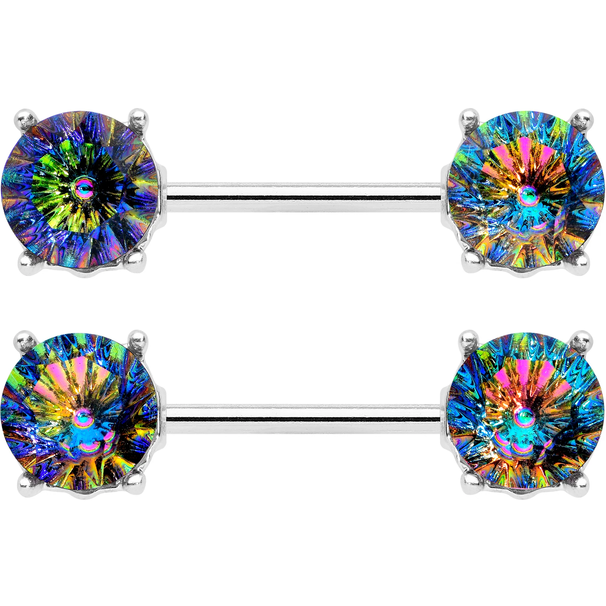 14G 9/16 Vitrail Gem Simply Elegant Barbell Nipple Ring Set - Image 2