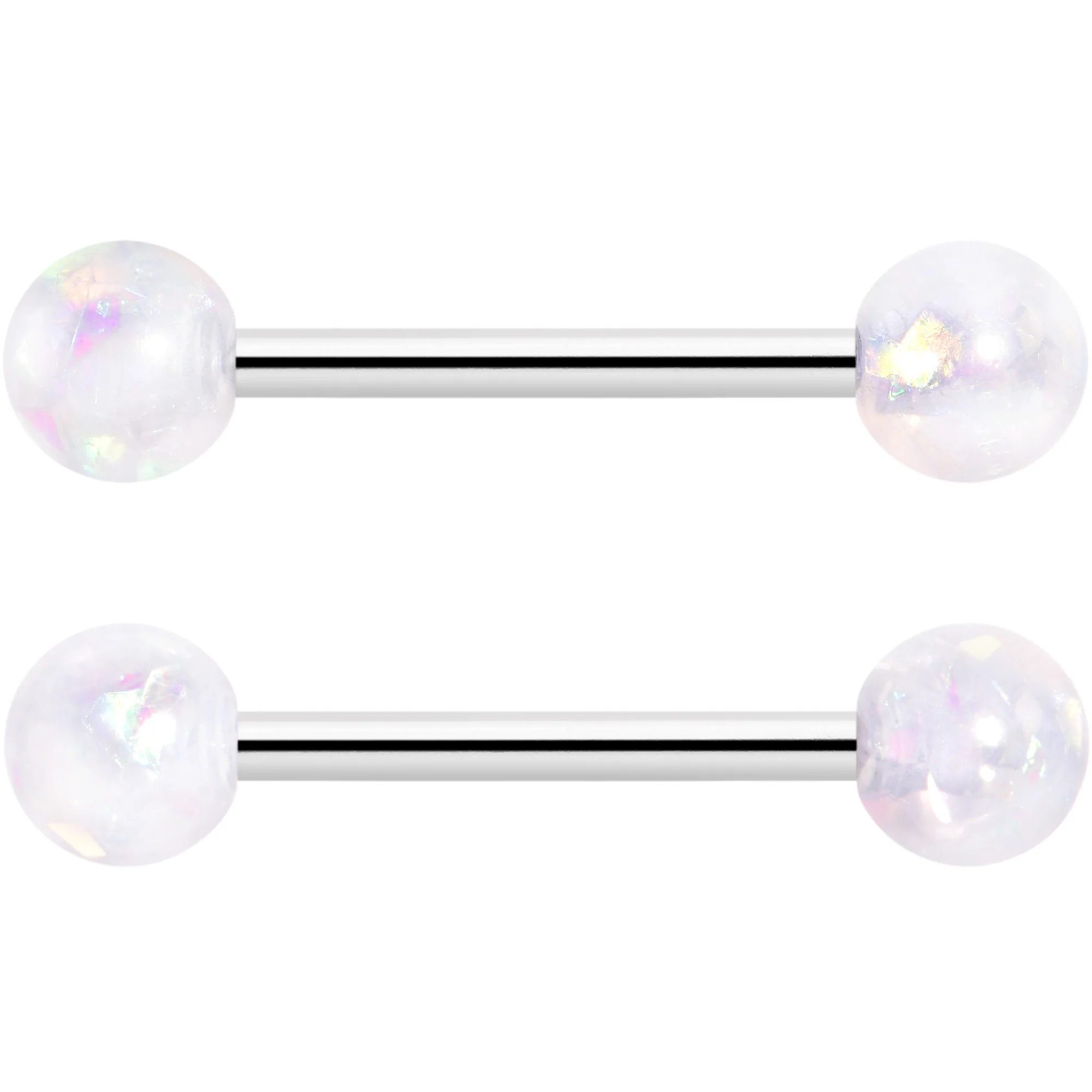 14G 9/16 White Faux Opal Horseshoe Barbell Nipple Ring Set of 4 - Image 3