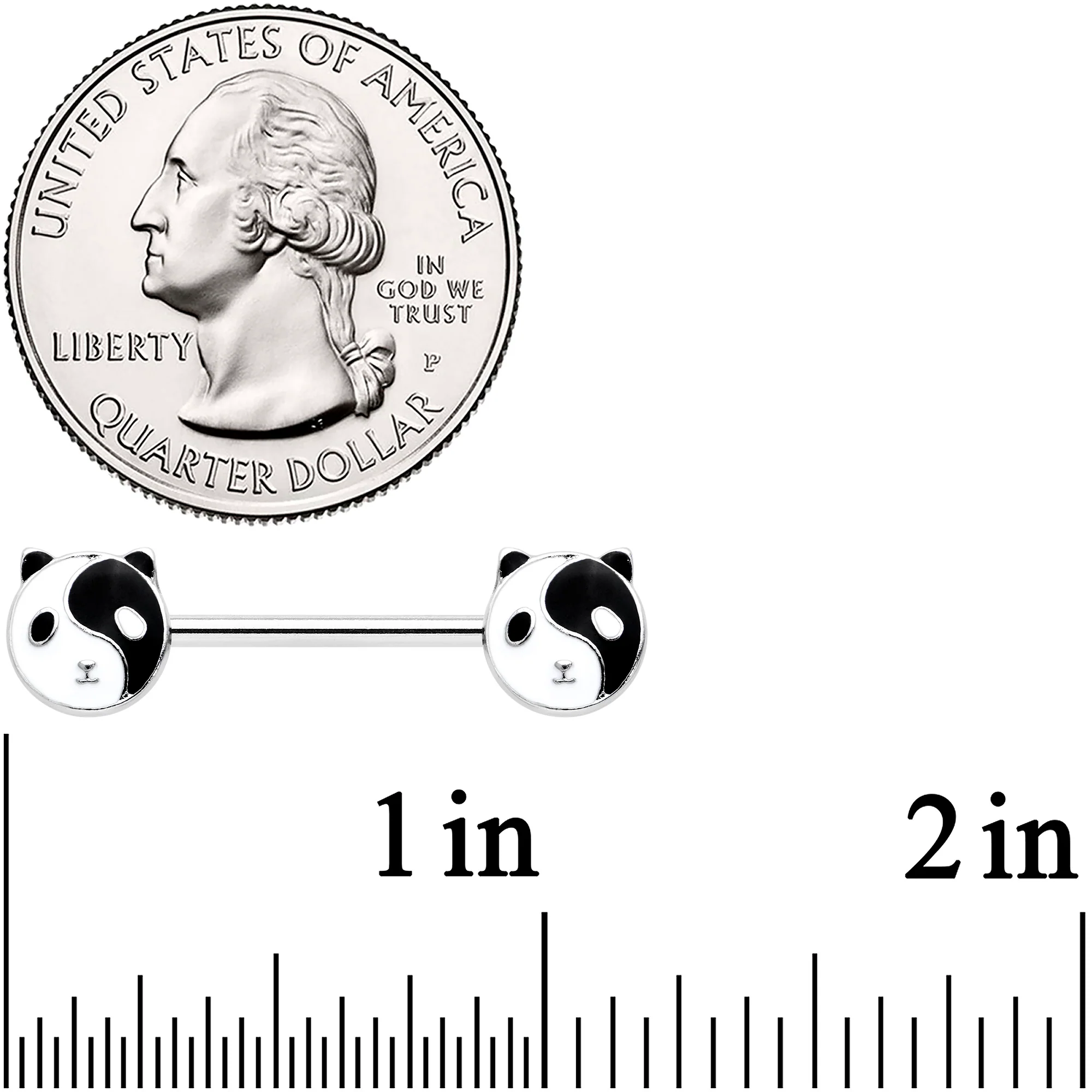 14G 9/16 Yin Yang Panda Bear Barbell Nipple Ring Set - Image 3