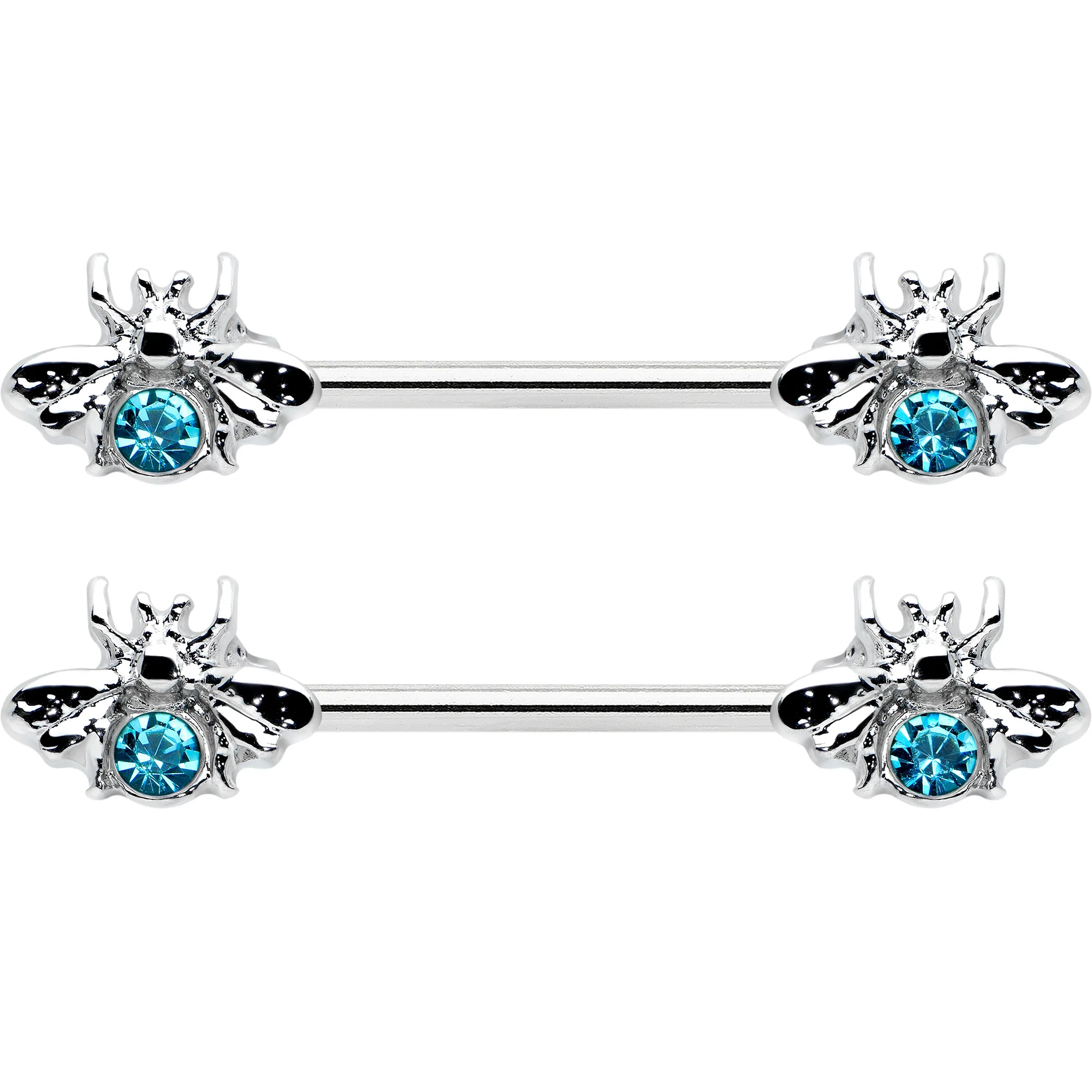 14G 9/16 Blue Gem Bee Beautiful Insect Barbell Nipple Ring Set - Image 2