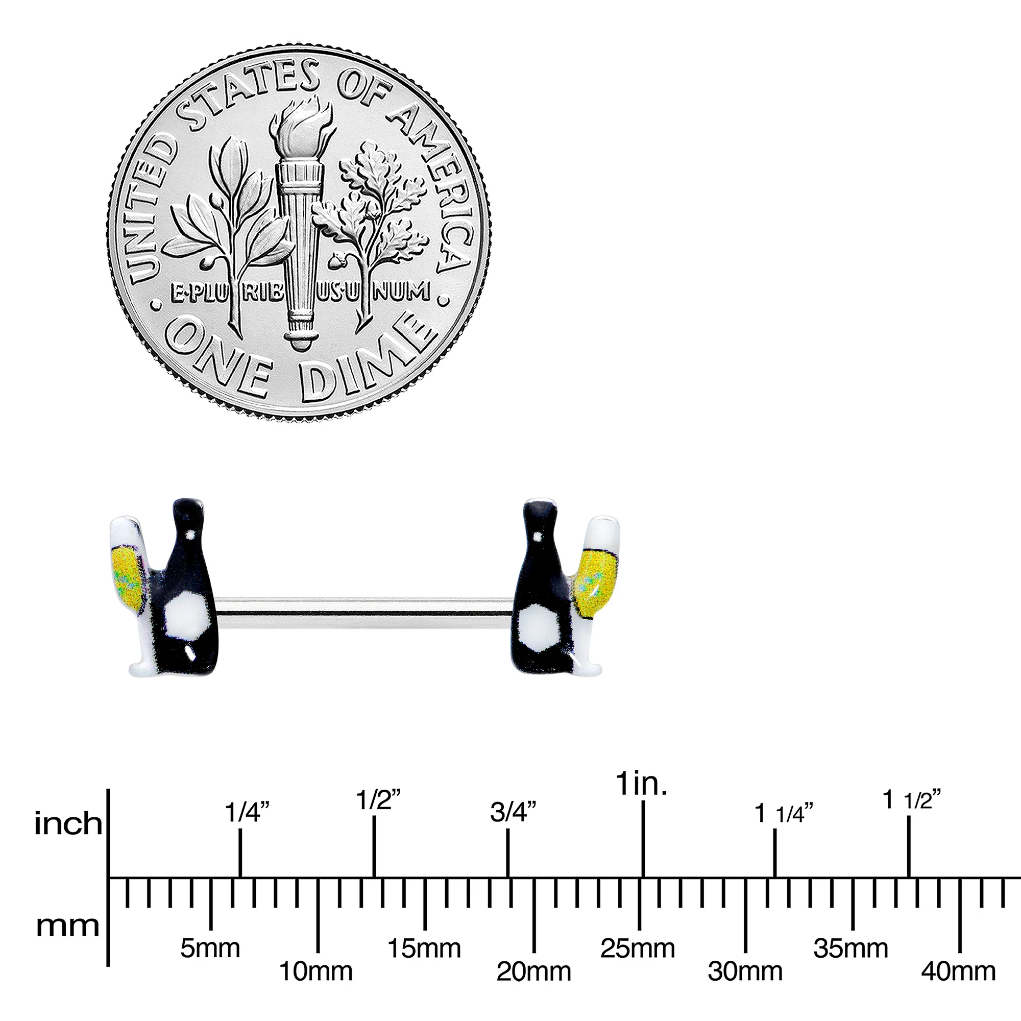 14G 9/16 Champagne Bottle Flute Yellow Barbell Nipple Ring Set - Image 3