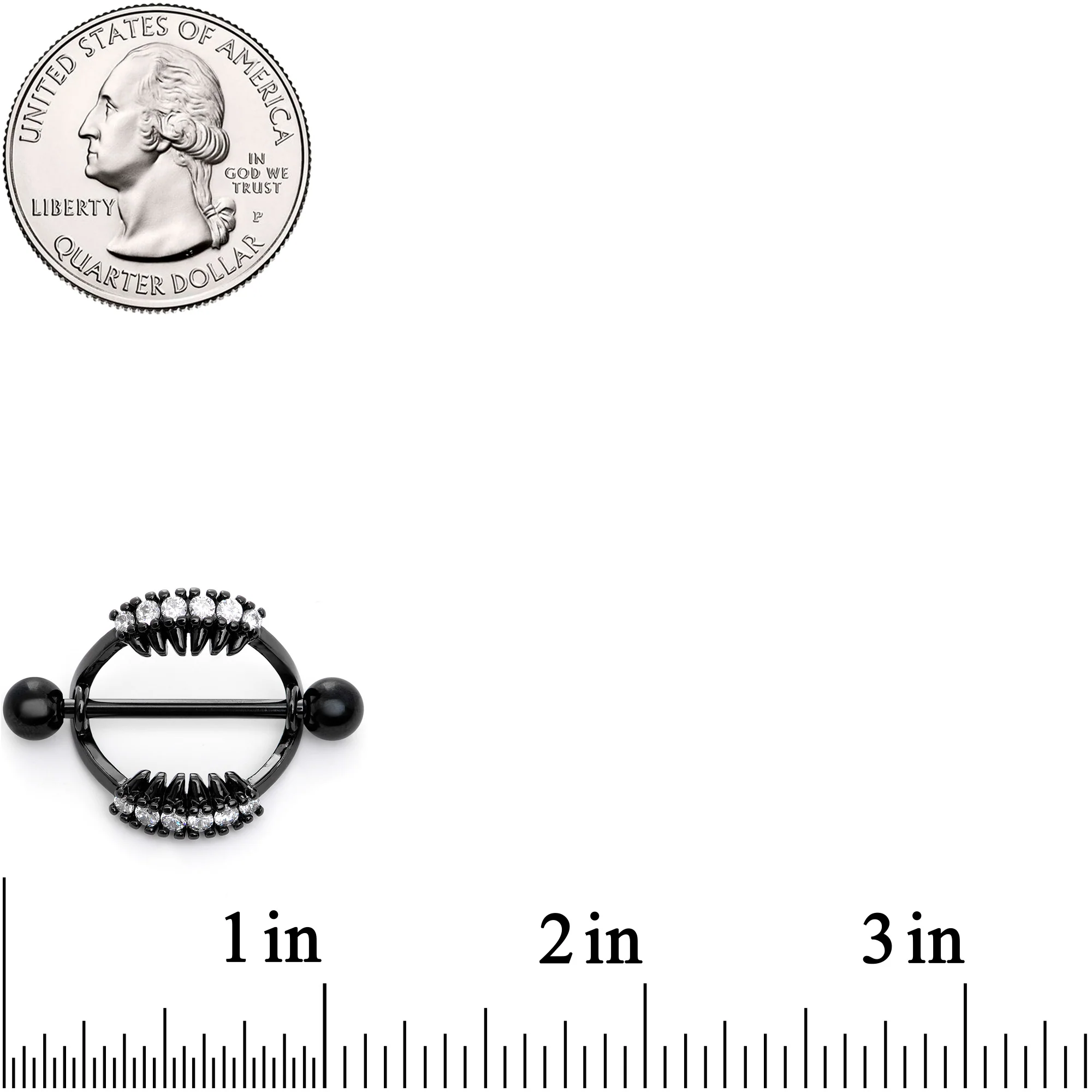 14G 9/16 Clear CZ Gem Black Scary Fang Halloween Nipple Shield Set - Image 2