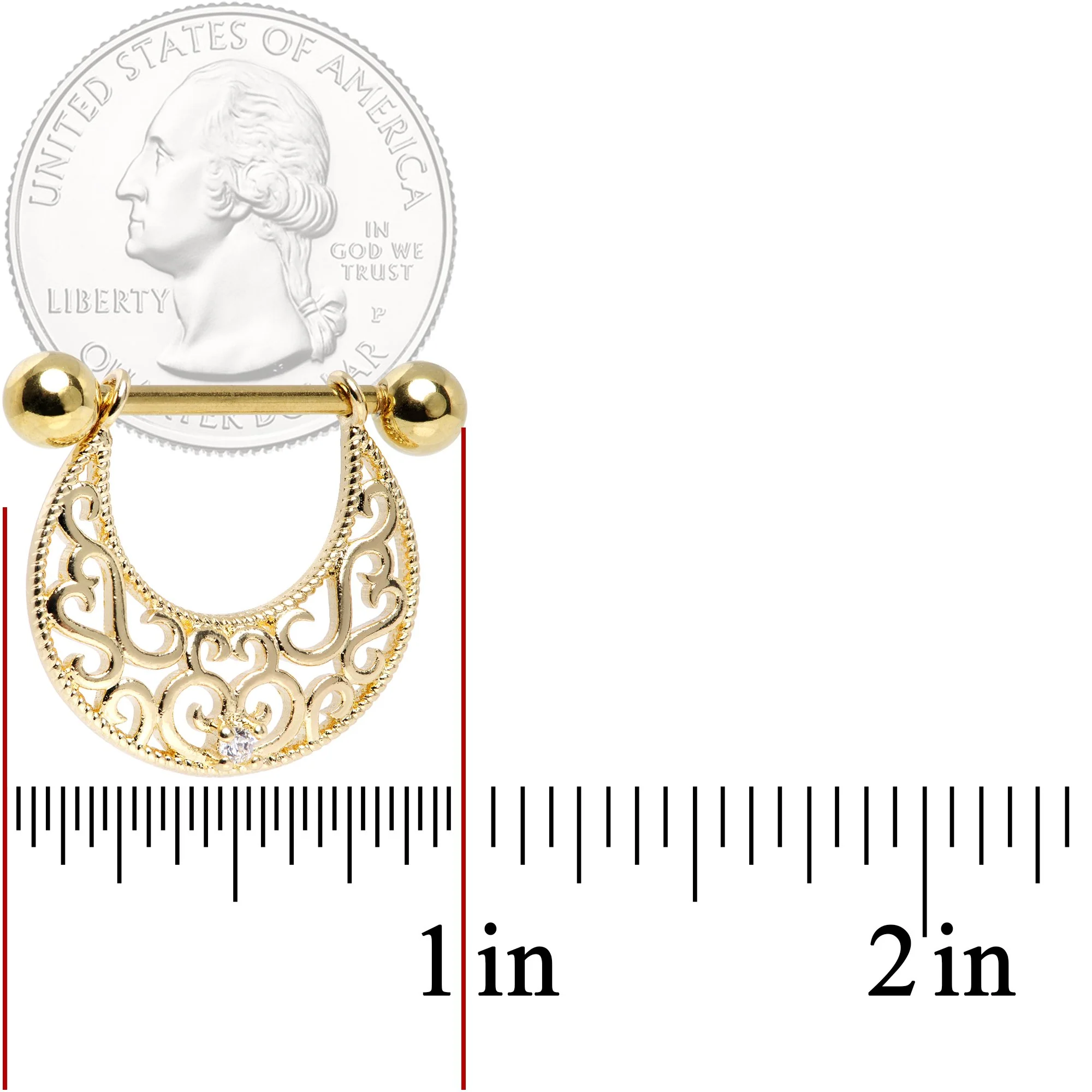 14G 9/16 Clear CZ Gem Gold Tone Abstract Heart Nipple Shield Set - Image 3