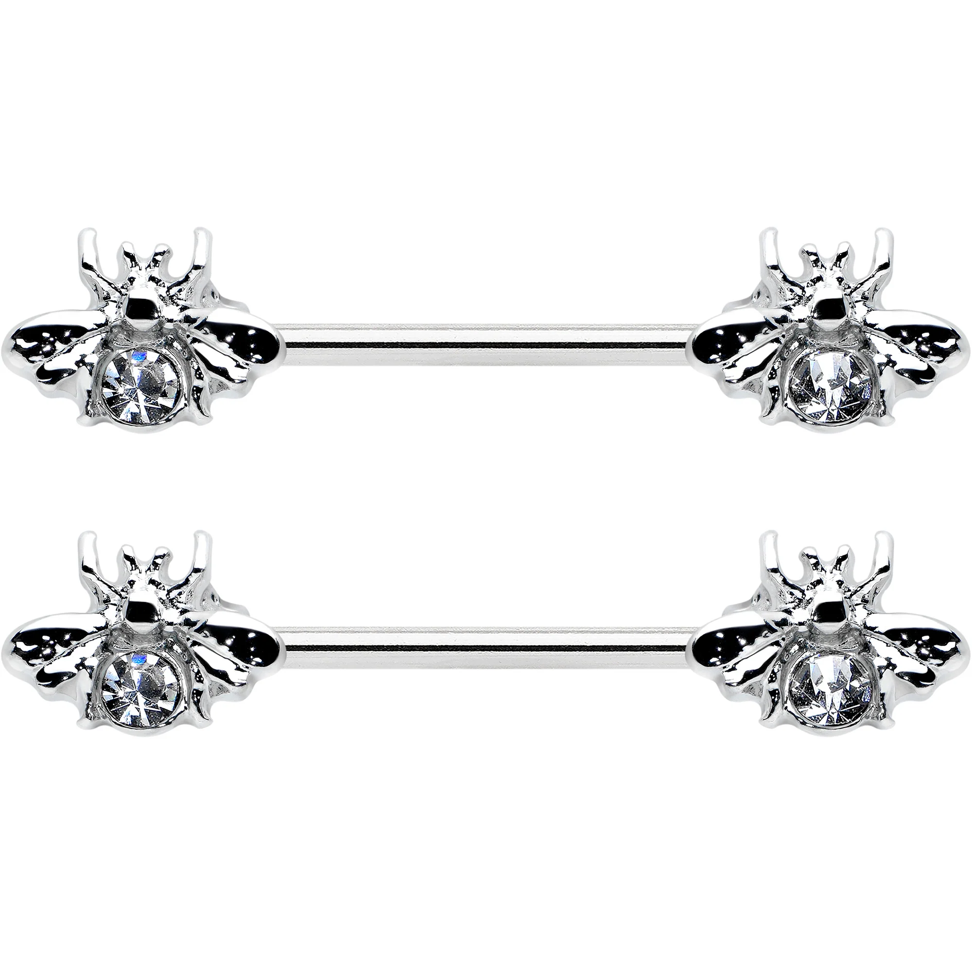 14G 9/16 Clear Gem Bee Beautiful Insect Barbell Nipple Ring Set - Image 2
