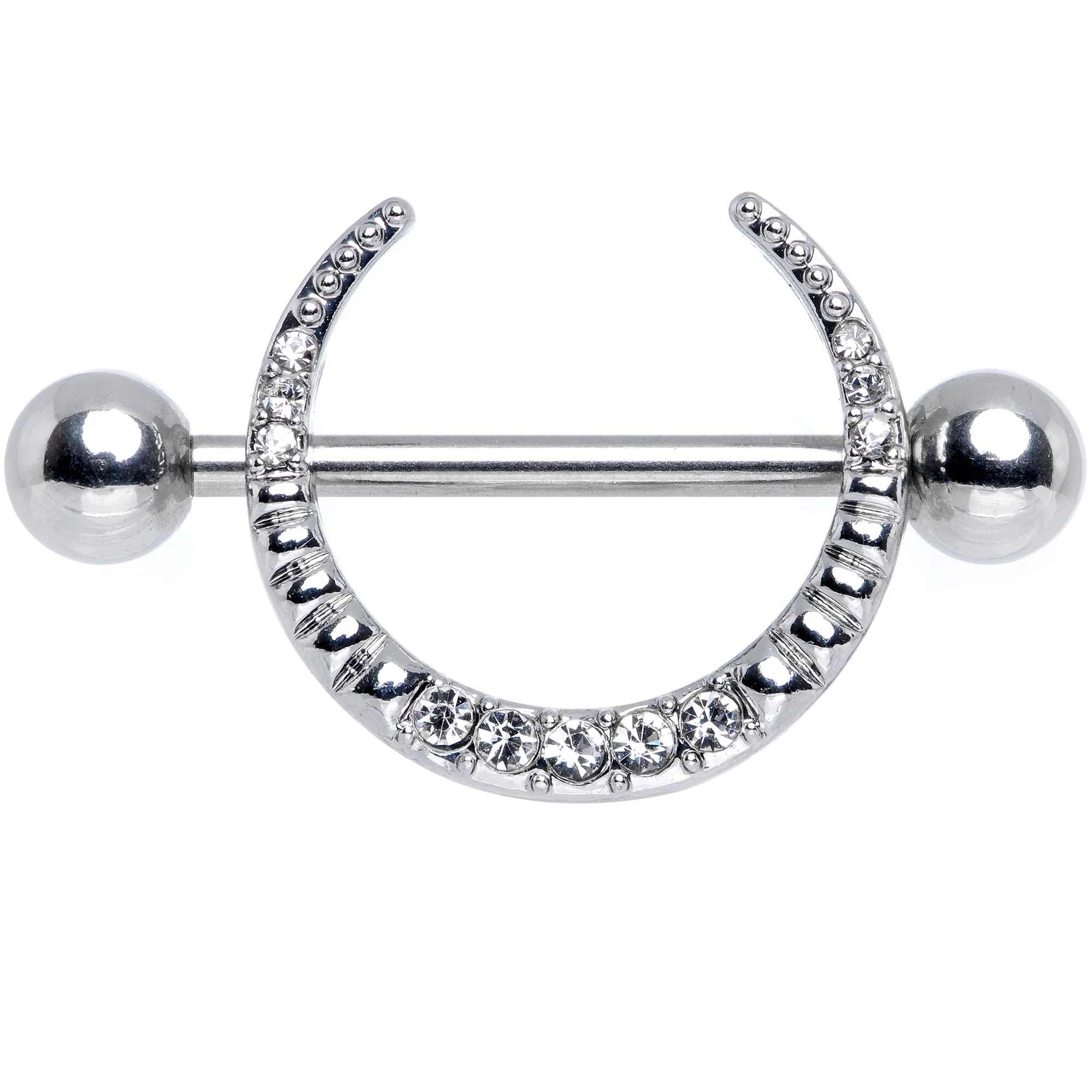 14G 9/16 Clear Gem Sliver Crescent Moon Nipple Shield Set - Image 2