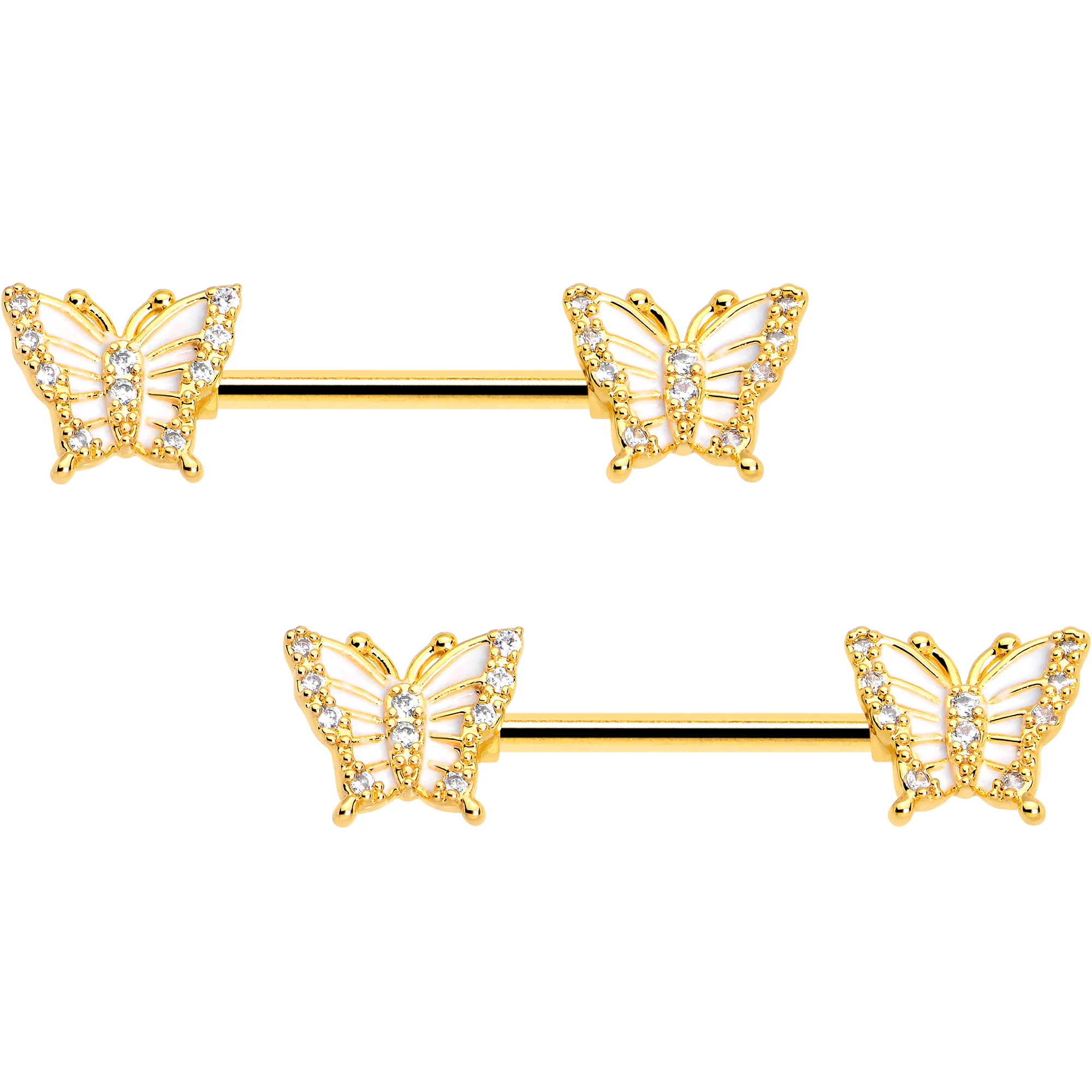 14G 9/16 CZ Gem Airy Butterfly Barbell Nipple Ring Set - Image 3