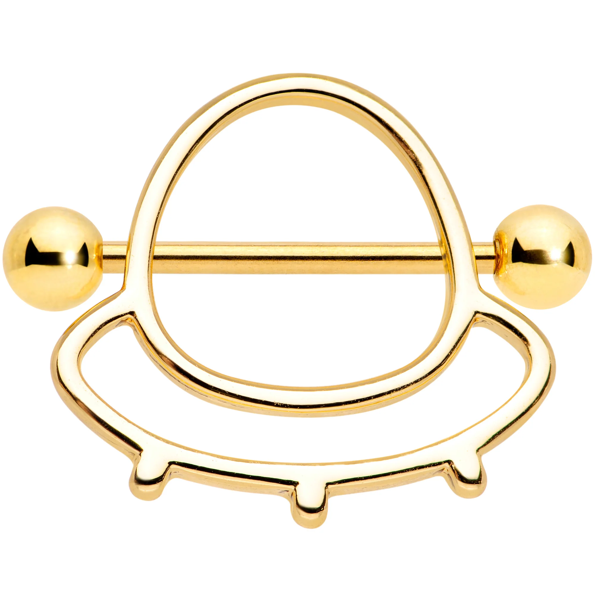 14G 9/16 Gold Tone Outer Space UFO Nipple Shield Set - Image 2