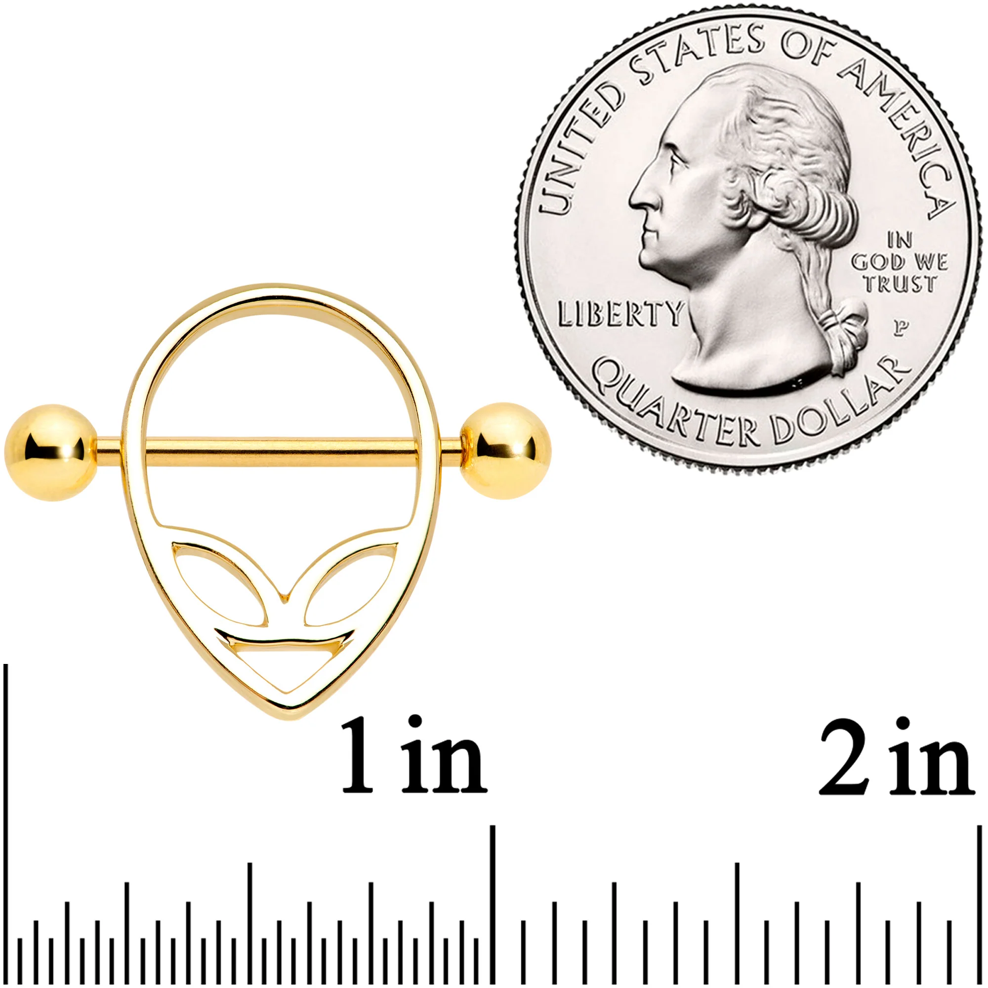 14G 9/16 Gold Tone UFO Alien Nipple Shield Set - Image 3