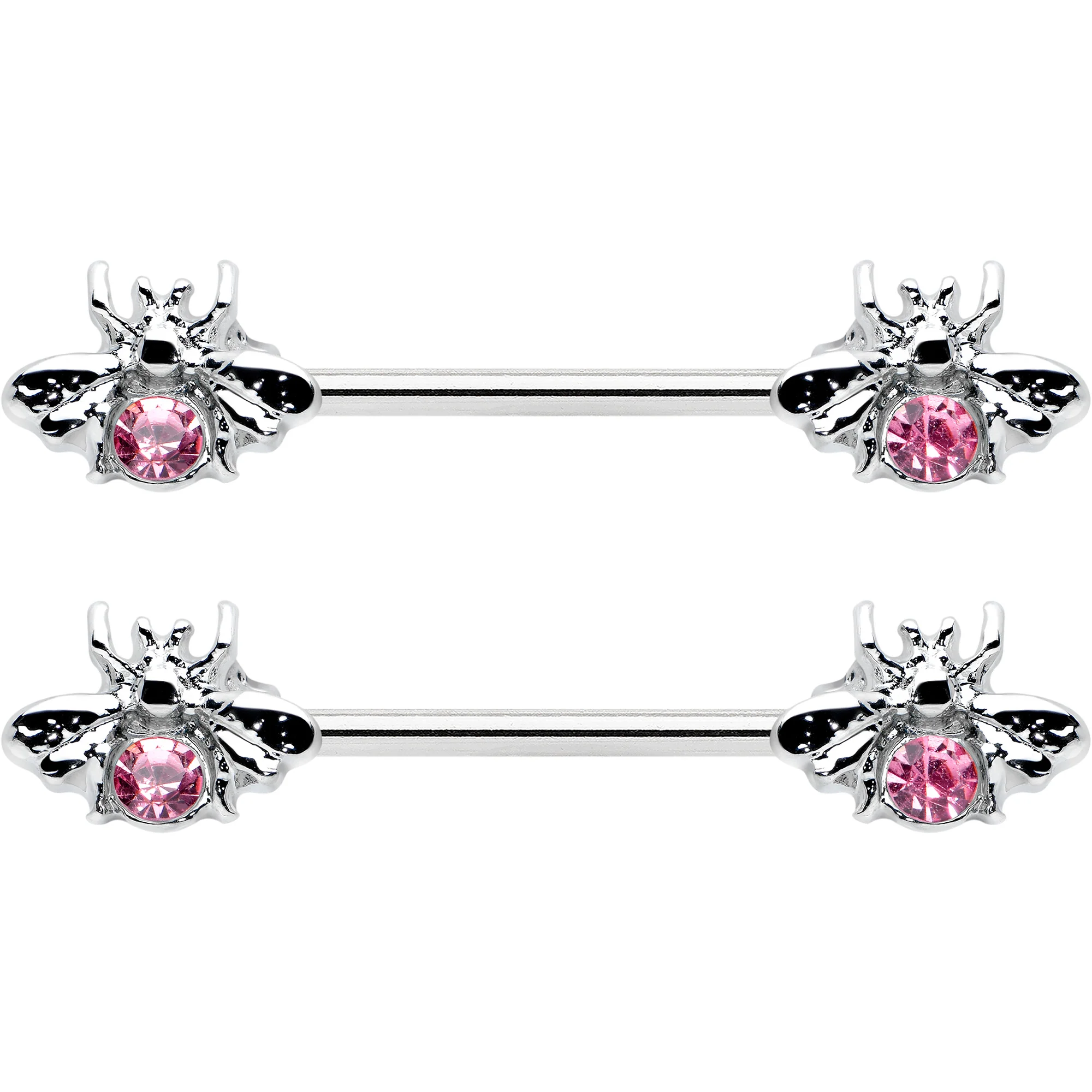 14G 9/16 Pink Gem Bee Beautiful Insect Barbell Nipple Ring Set - Image 2