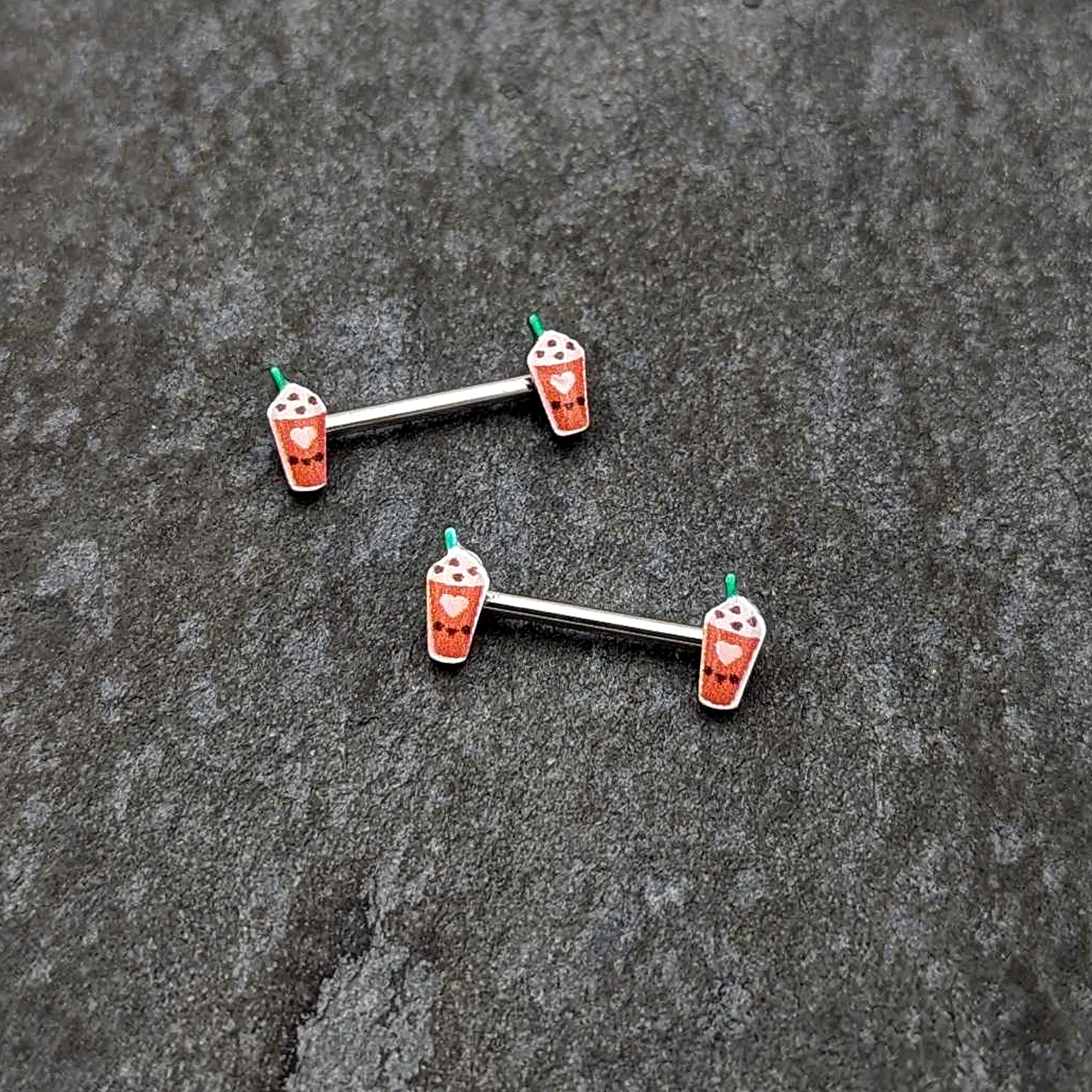 14G 9/16 Sweet Pumpkin Frappe Autumn Barbell Nipple Ring Set - Image 4