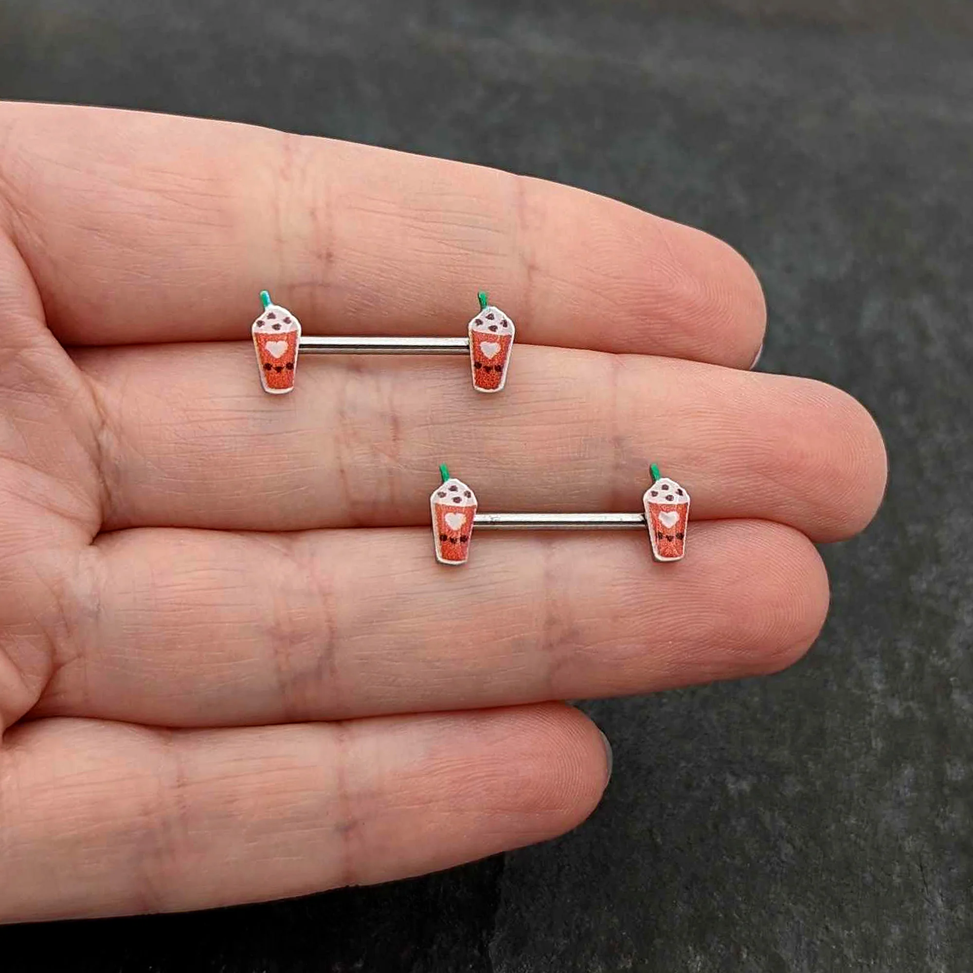 14G 9/16 Sweet Pumpkin Frappe Autumn Barbell Nipple Ring Set - Image 8