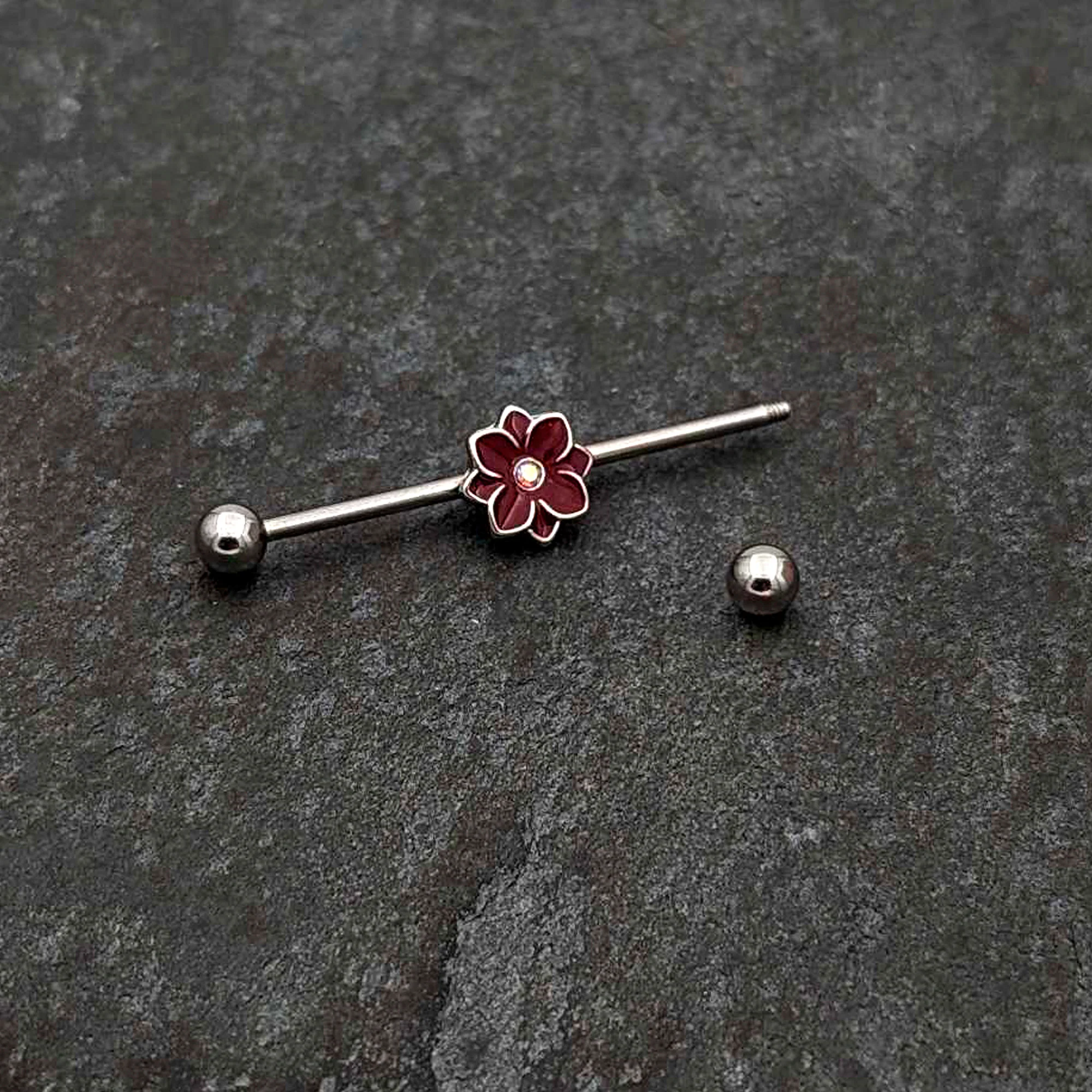 14G Aurora Gem Poinsettia Flower Festive Industrial Barbell 38mm - Image 5